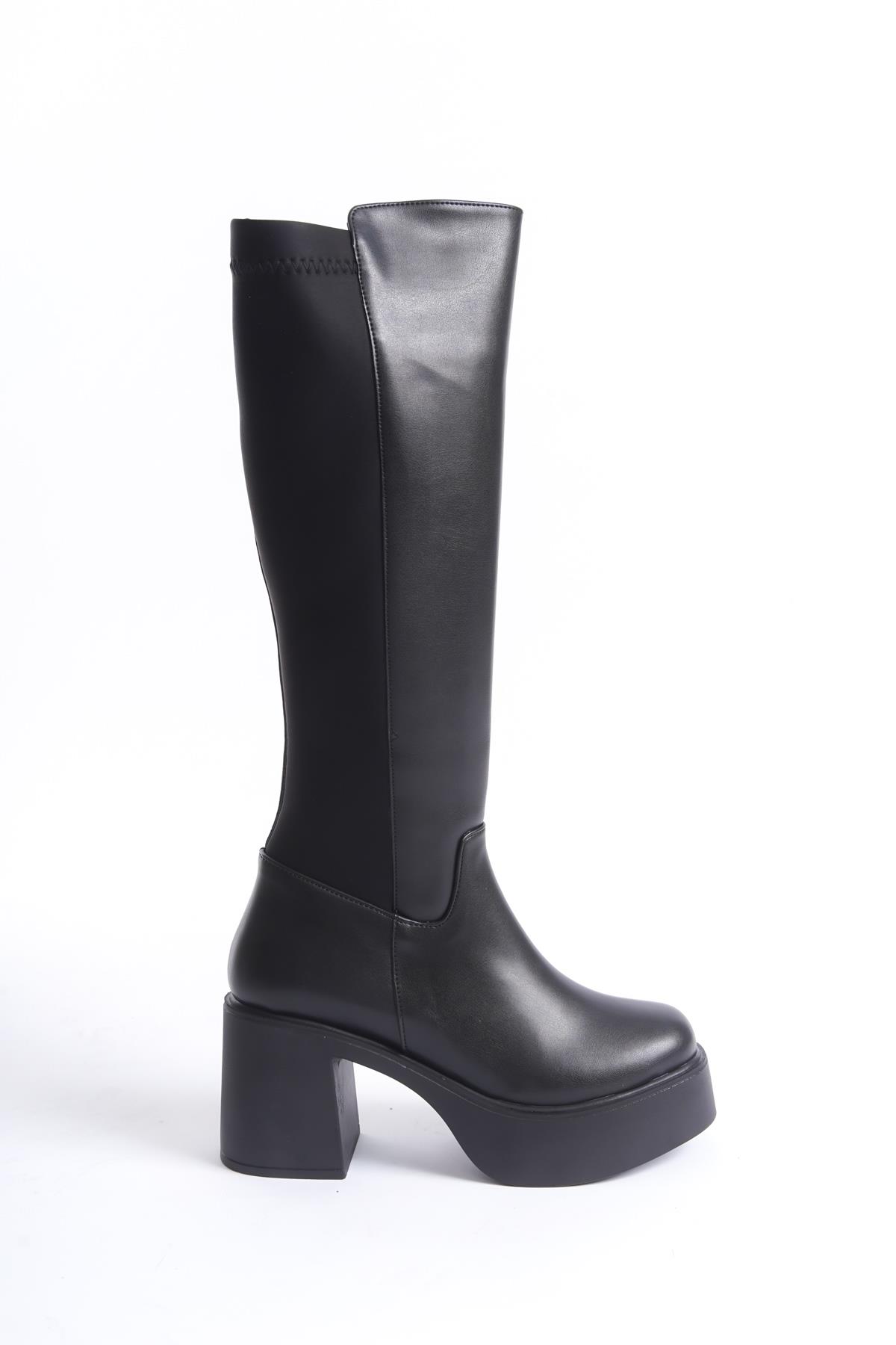 Lostar Siyah Streç Arkası Esnek Yüksek Kalın Platform Topuklu Çizme - Görsel 3