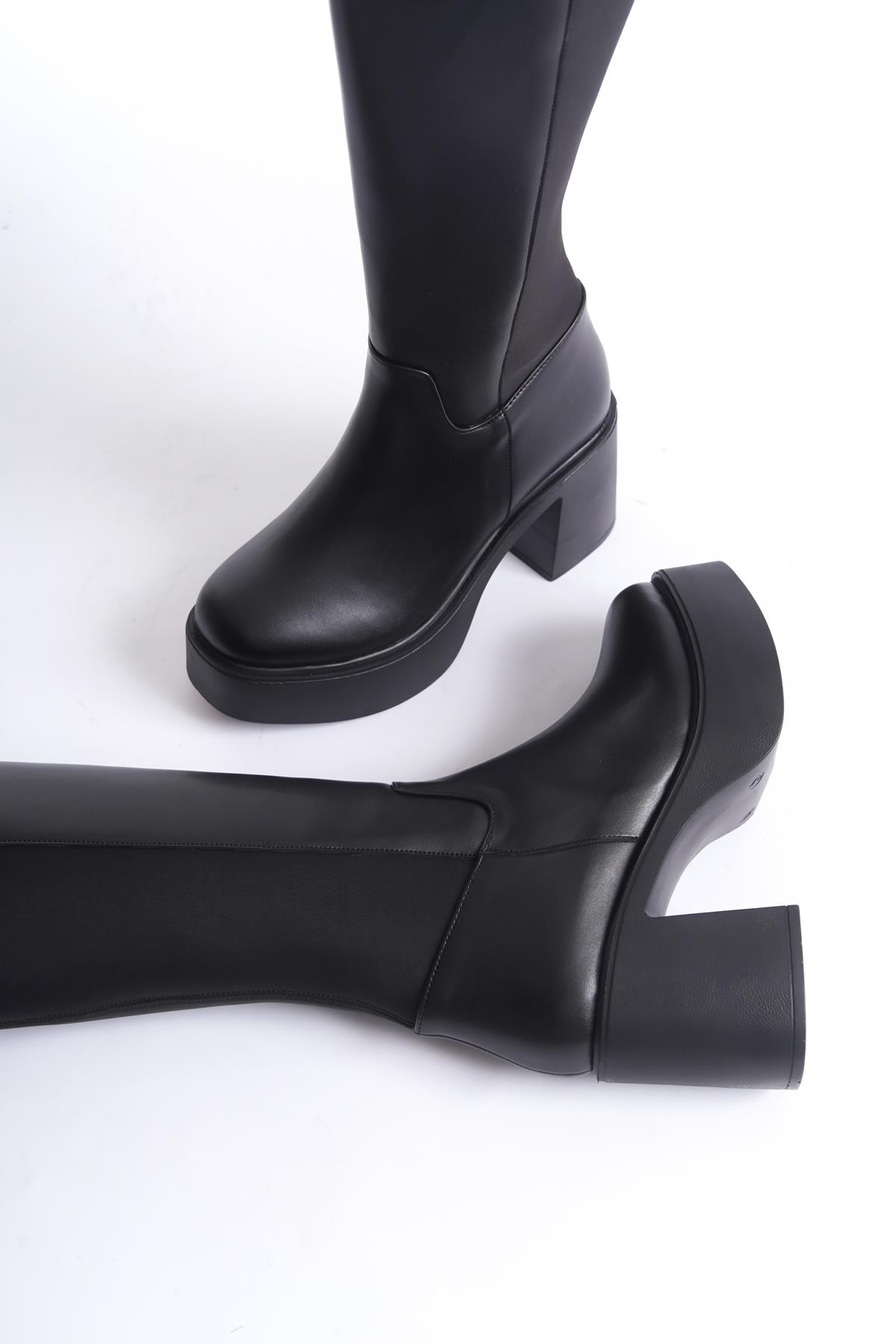 Lostar Siyah Streç Arkası Esnek Yüksek Kalın Platform Topuklu Çizme - Görsel 5