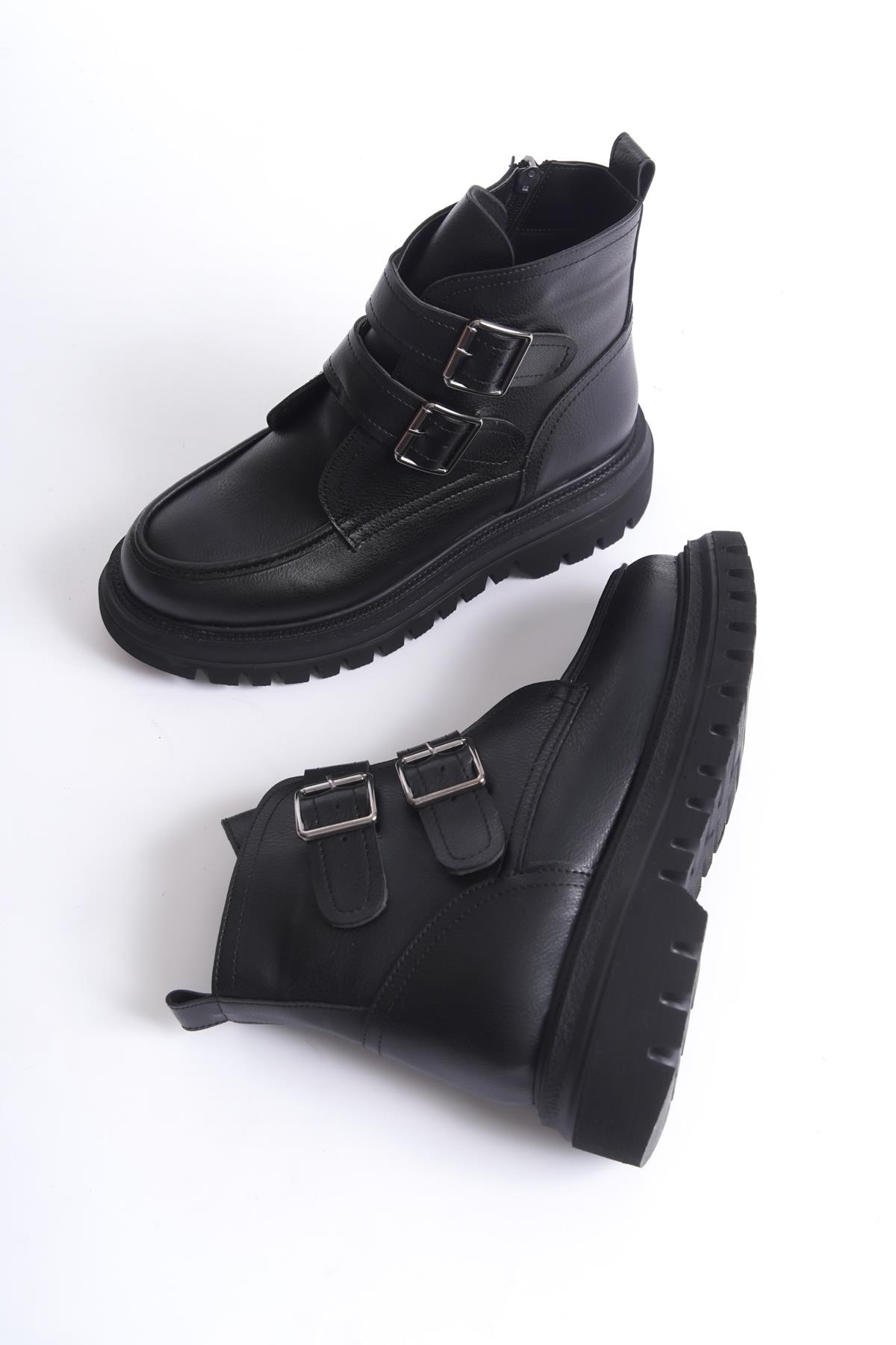 Mohac Siyah Kalın Taban Kışlık Sıcak Tokalı Fermuarlı Günlük Bot - Görsel 3