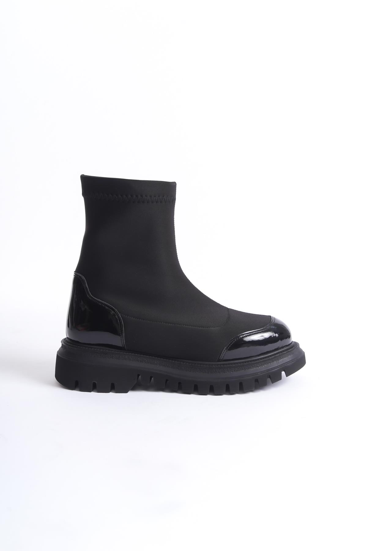 Kobe Siyah Rugan Streç Hafif Esnek Günlük Kalın Tabanlı Bot - Görsel 5