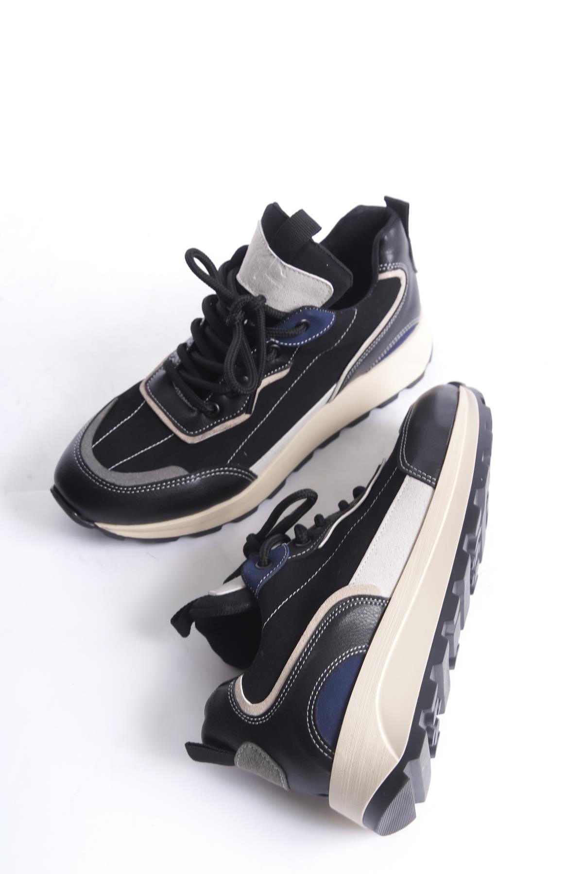Sersp Siyah Lacivert Sneaker Günlük Hafif Spor Ayakkabı - Görsel 3