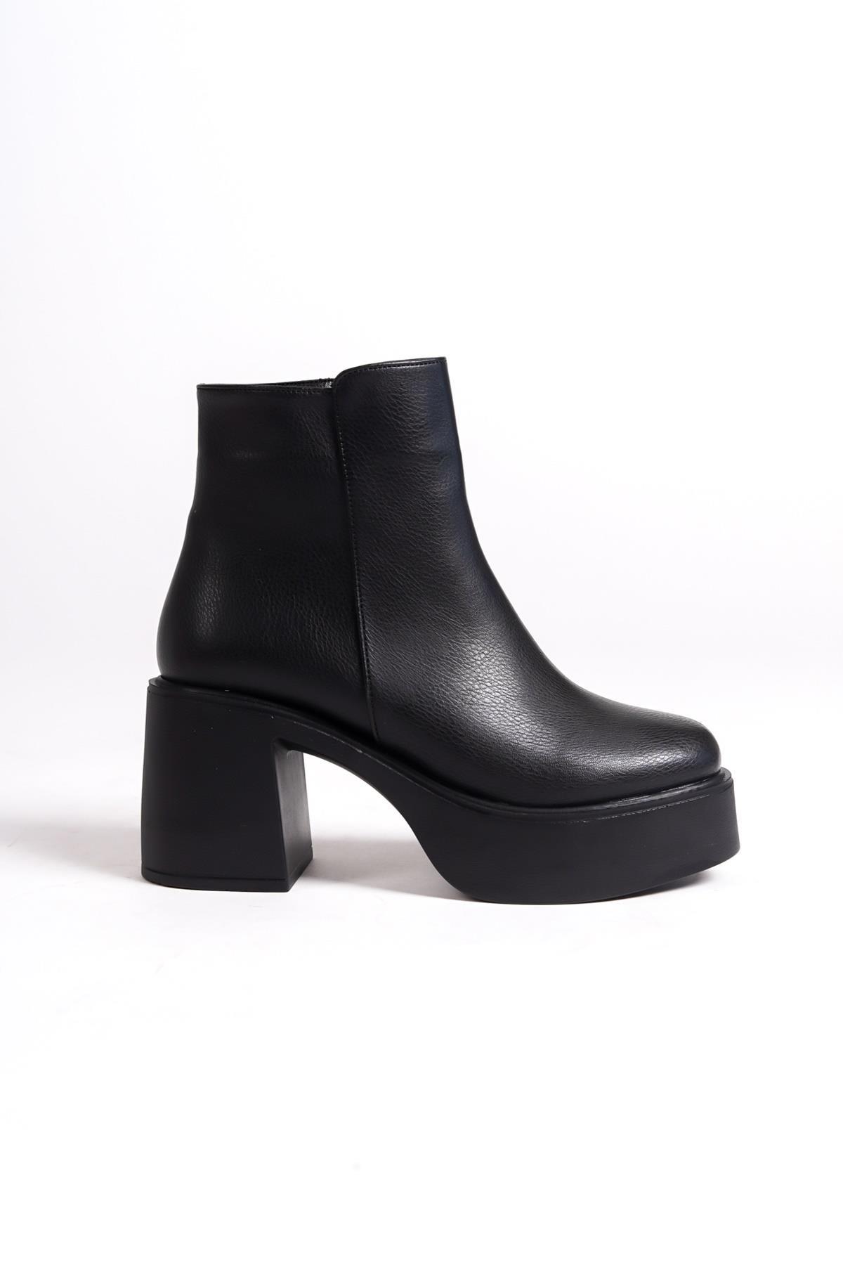 Hancez Hakiki Deri Siyah Kalın Platform Topuklu Bot - Görsel 5