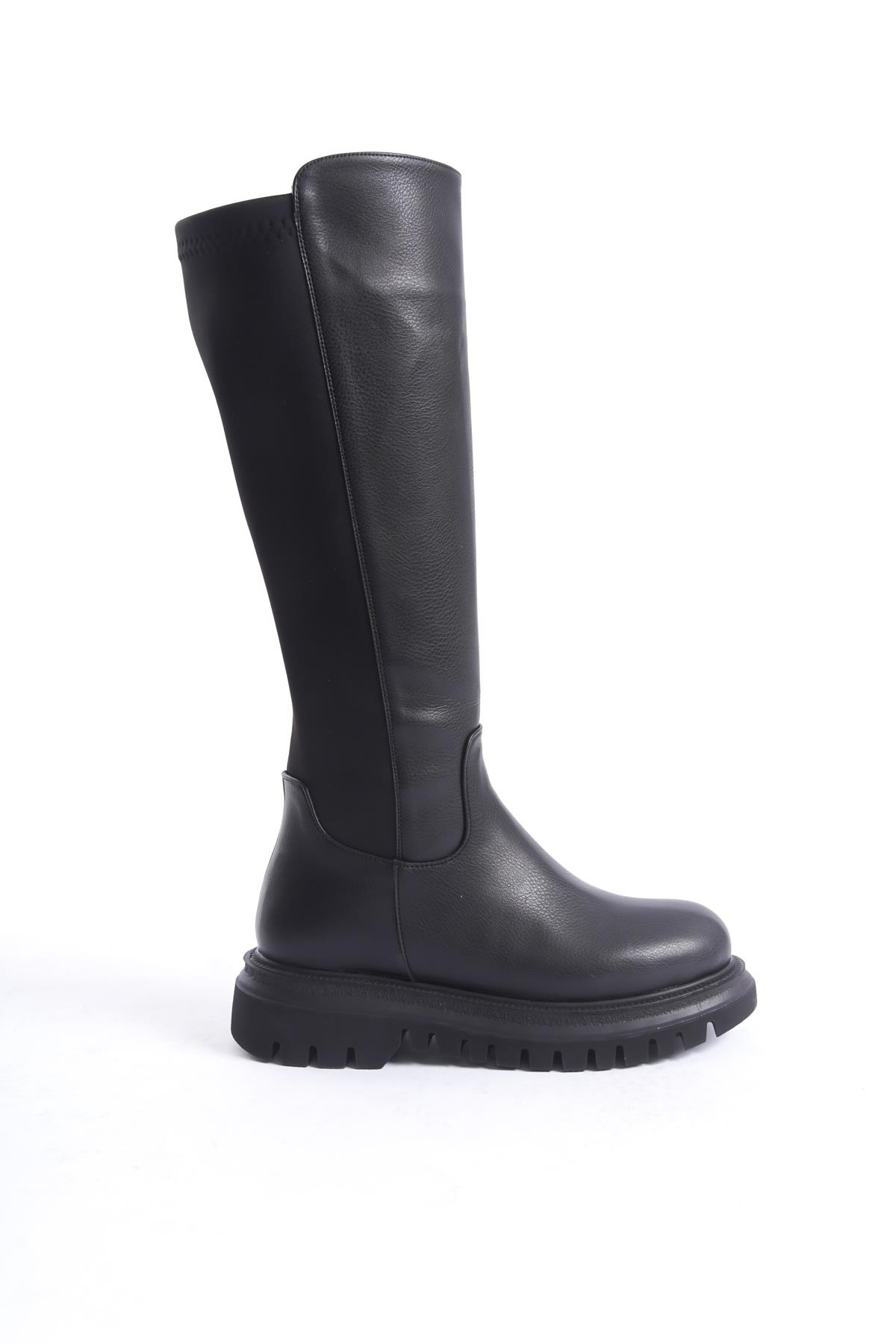 Liamo Siyah Streç Arkası Esnek Kalın Tabanlı Çizme - Görsel 3