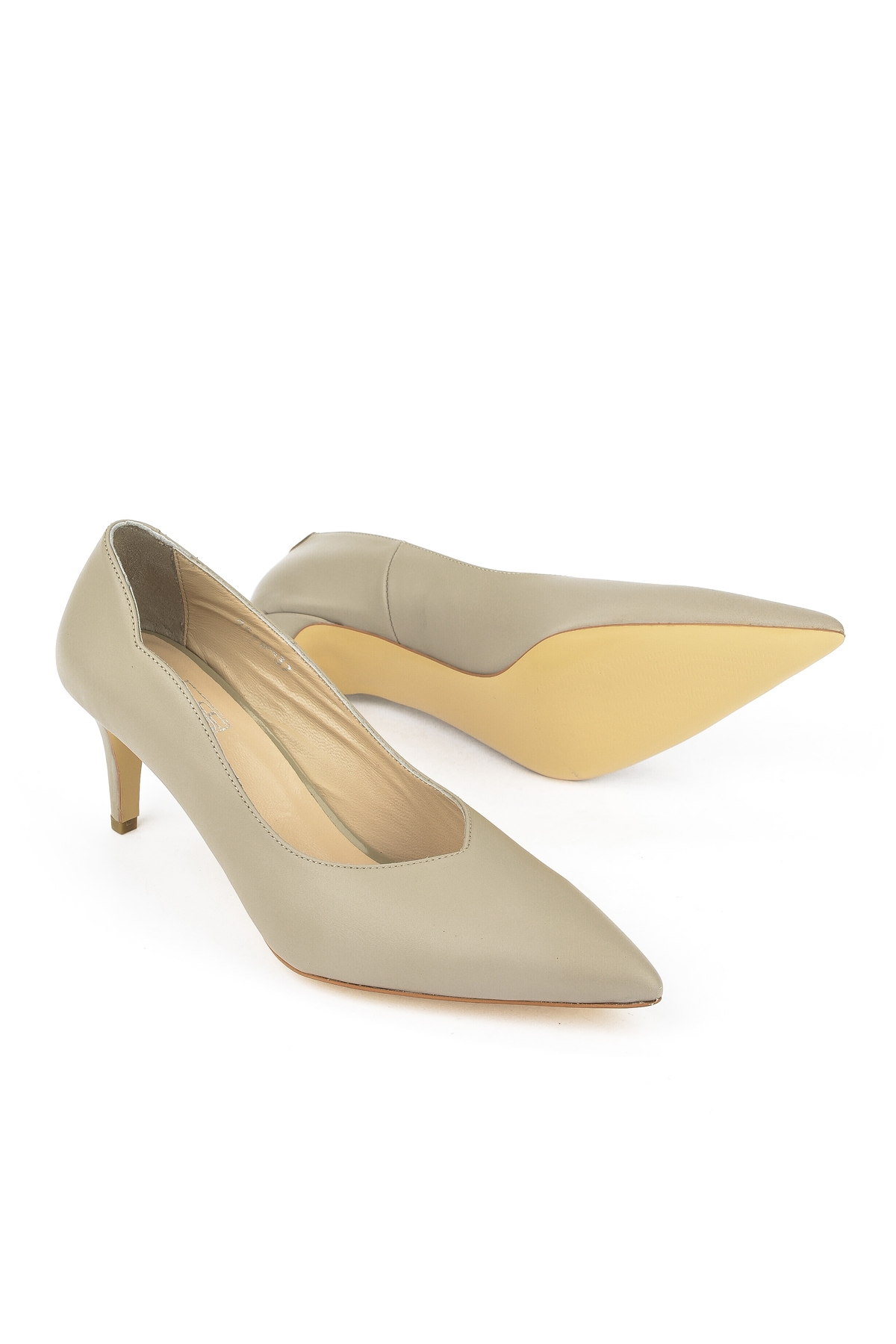 Kadın Hakiki Deri Topuklu Ayakkabı 1431030Z25020 Taş - Görsel 5