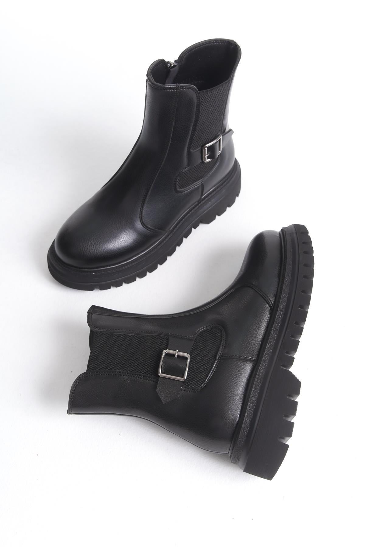 Remba Siyah Kalın Tabanlı Fermurlı Lastikli Tokalı Günlük Rahat Bot - Görsel 3