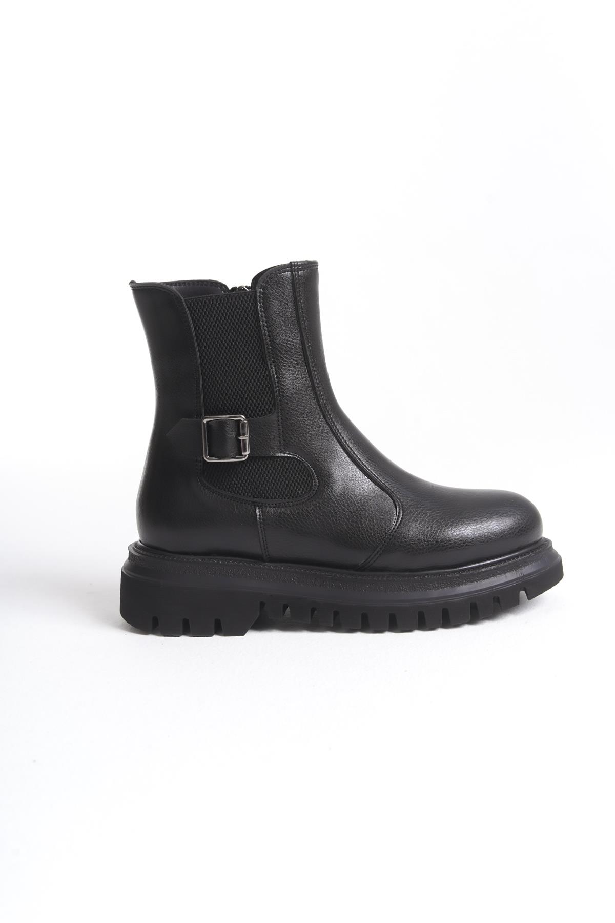 Remba Siyah Kalın Tabanlı Fermurlı Lastikli Tokalı Günlük Rahat Bot - Görsel 5