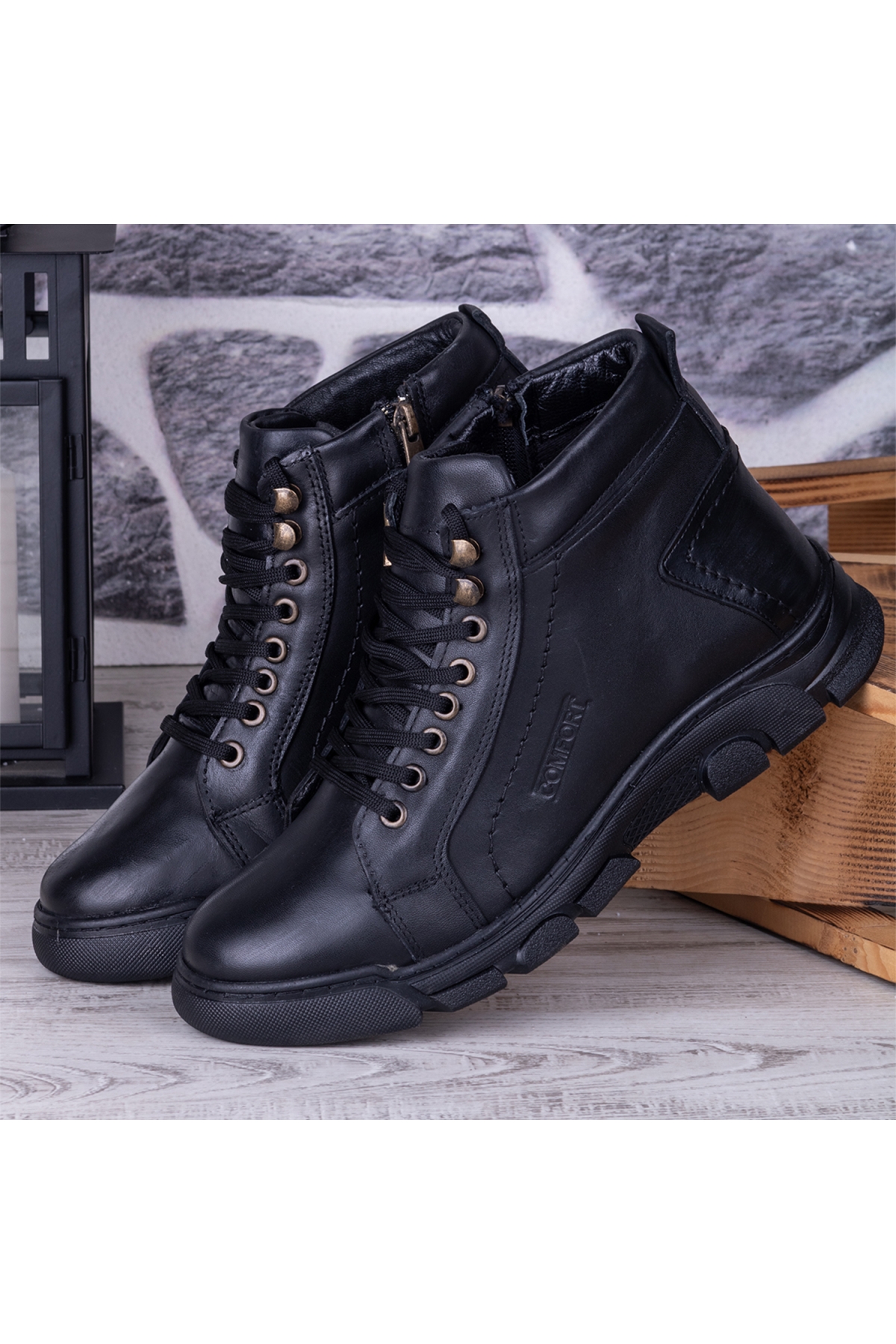 Ghattix Kotta Kışlık Hakiki Deri Erkek Bot Fermuarlı Siyah - Görsel 3