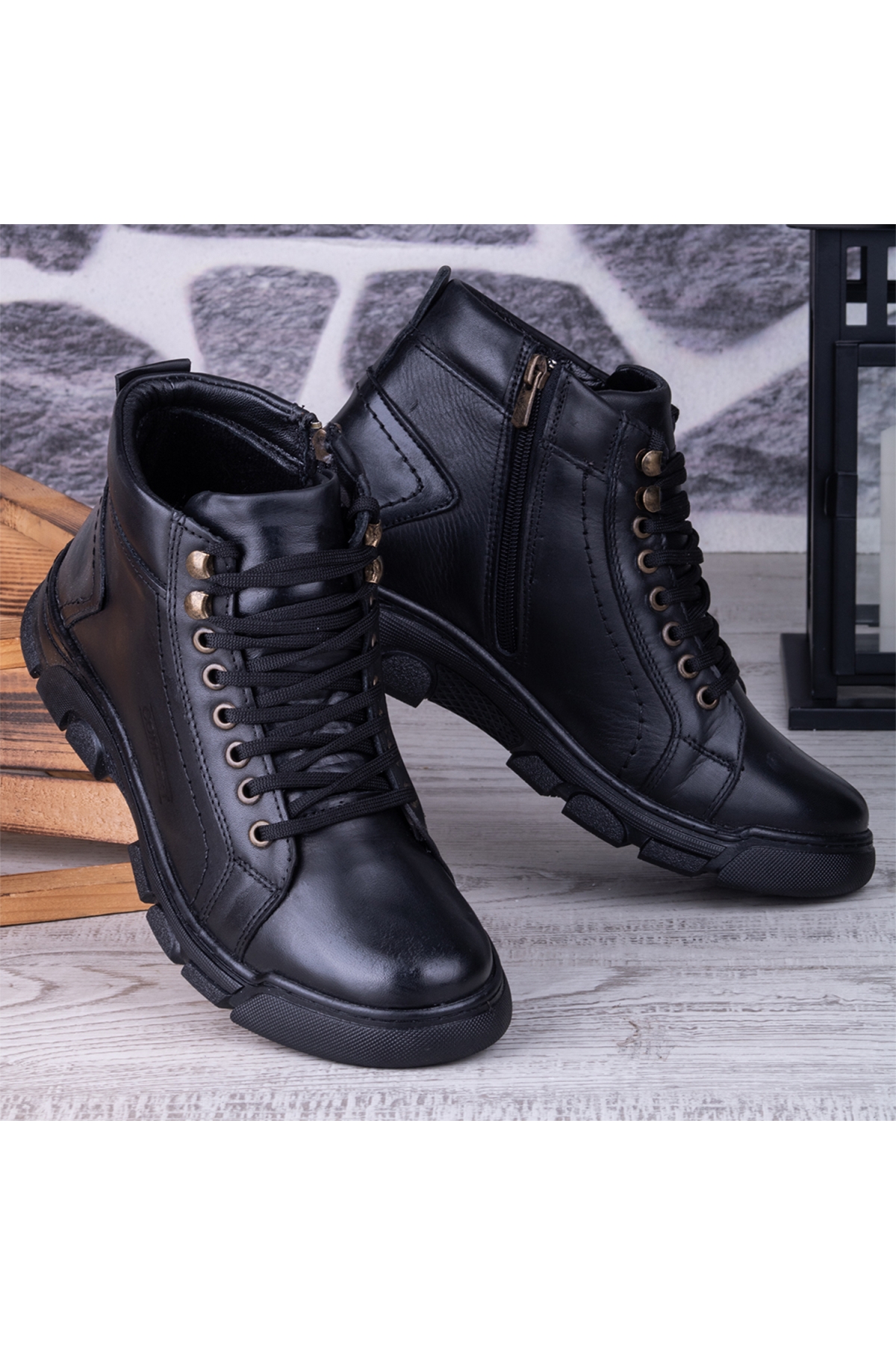 Ghattix Kotta Kışlık Hakiki Deri Erkek Bot Fermuarlı Siyah - Görsel 4