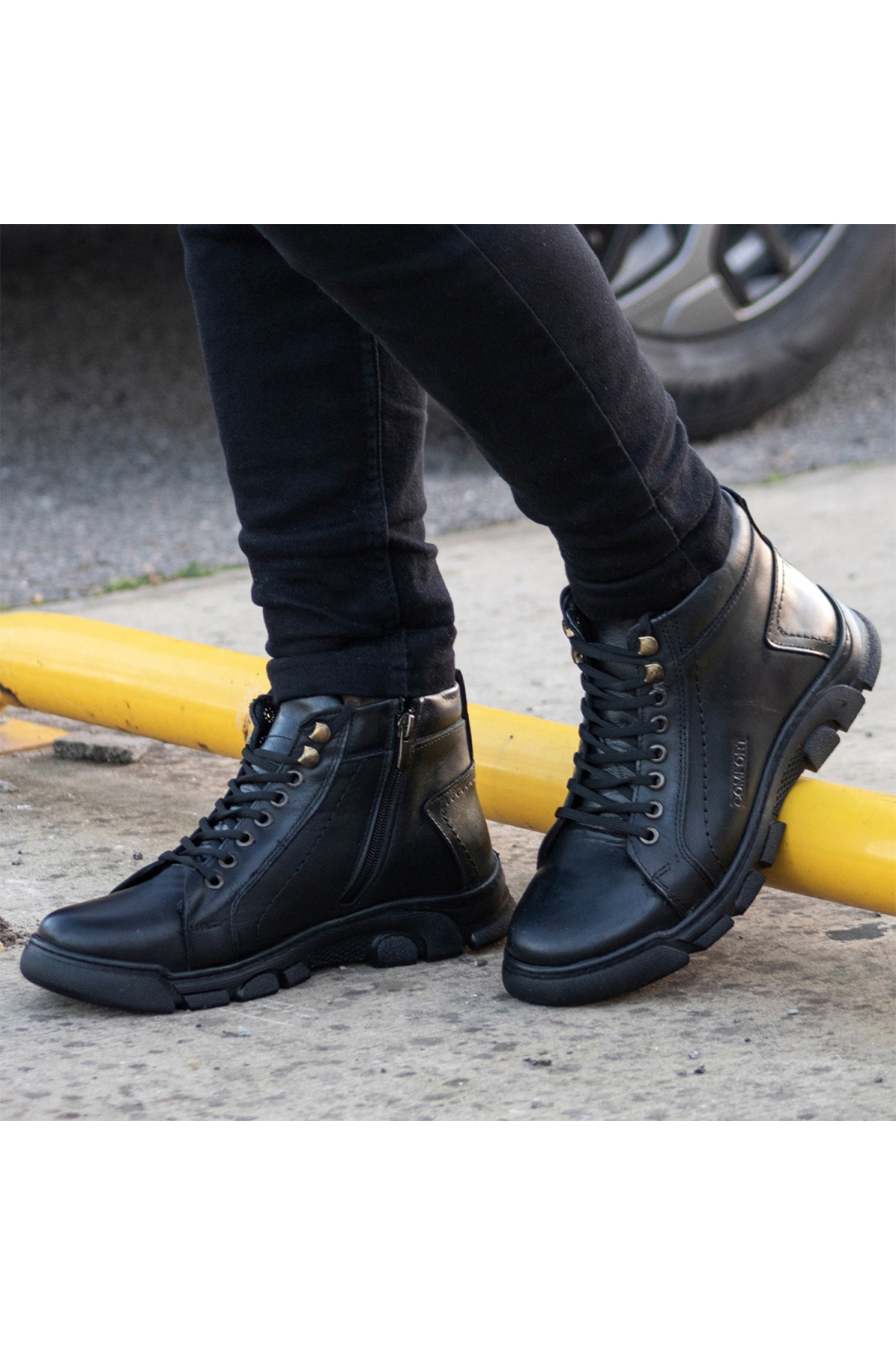 Ghattix Kotta Kışlık Hakiki Deri Erkek Bot Fermuarlı Siyah - Görsel 5