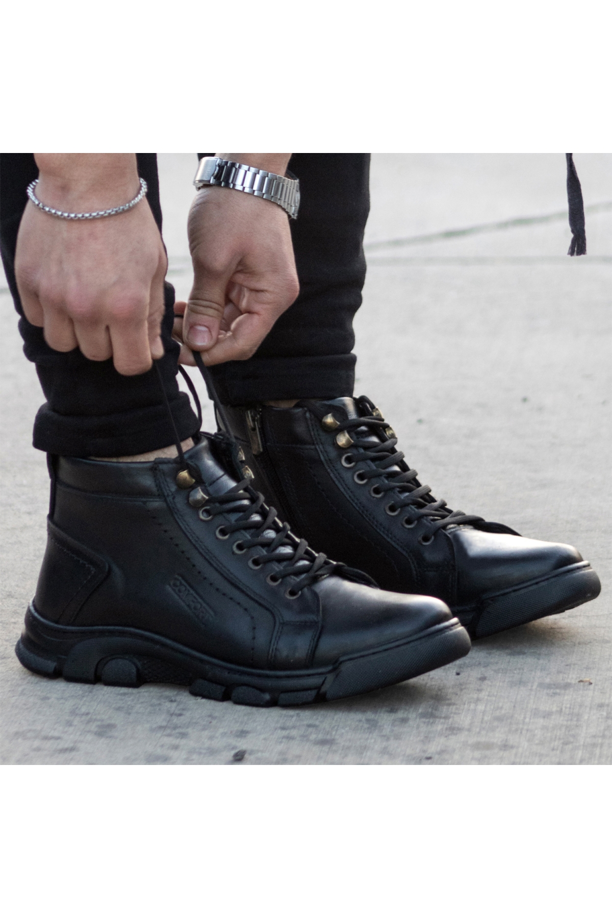 Ghattix Kotta Kışlık Hakiki Deri Erkek Bot Fermuarlı Siyah - Görsel 6