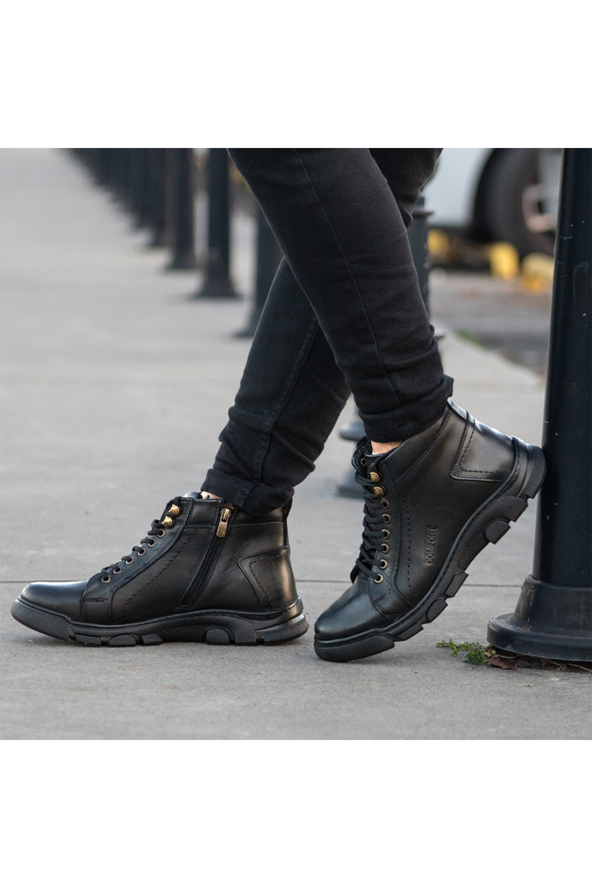 Ghattix Kotta Kışlık Hakiki Deri Erkek Bot Fermuarlı Siyah - Görsel 7