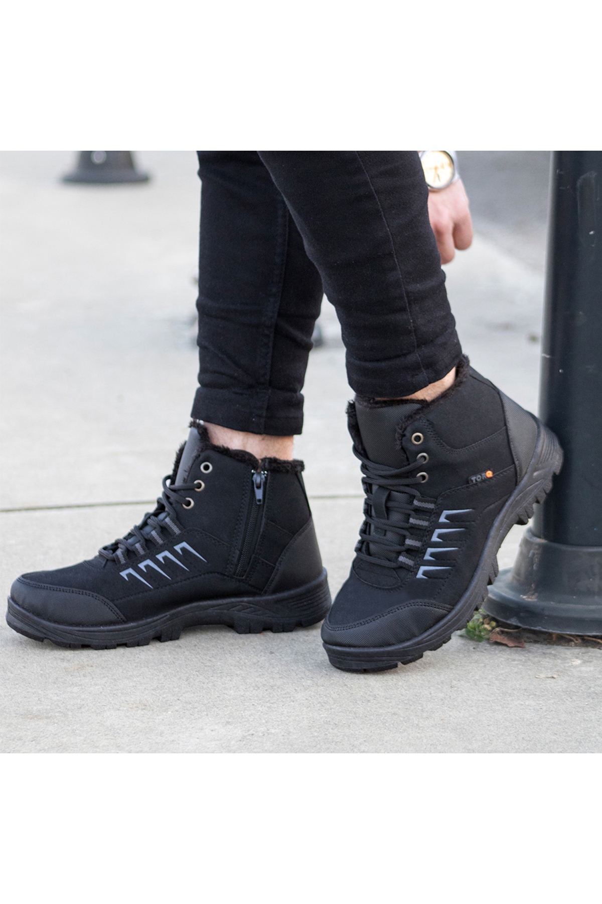 Loft Kışlık Fermuarlı Erkek Bot İçi Tüylü Bot Siyah - Görsel 4