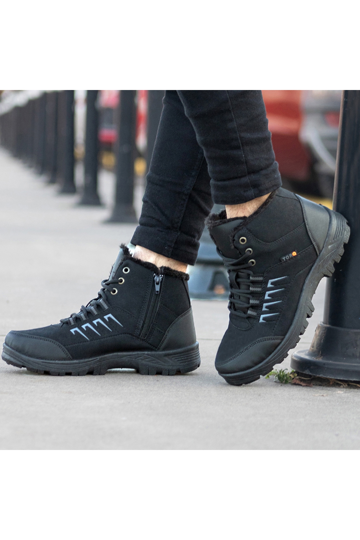 Loft Kışlık Fermuarlı Erkek Bot İçi Tüylü Bot Siyah - Görsel 5