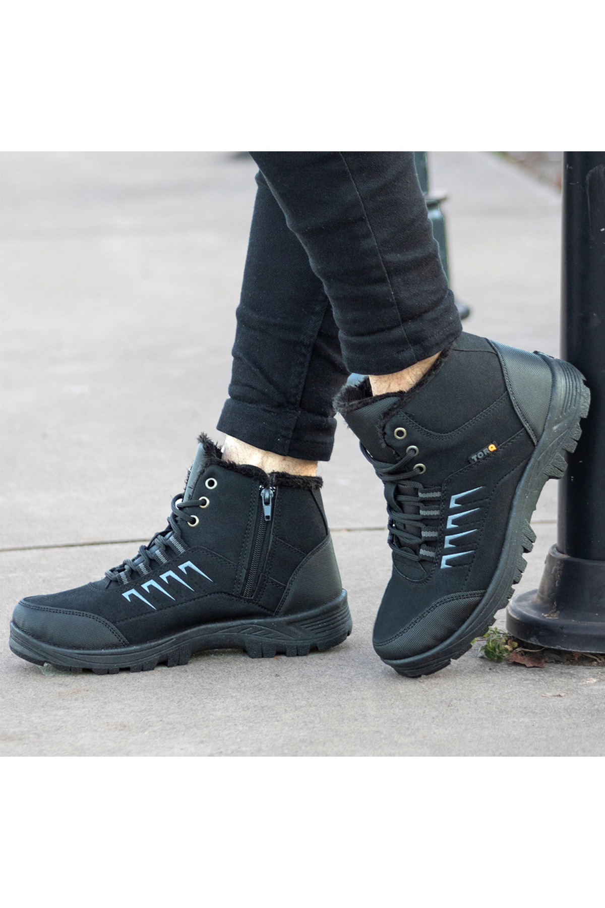Loft Kışlık Fermuarlı Erkek Bot İçi Tüylü Bot Siyah - Görsel 7