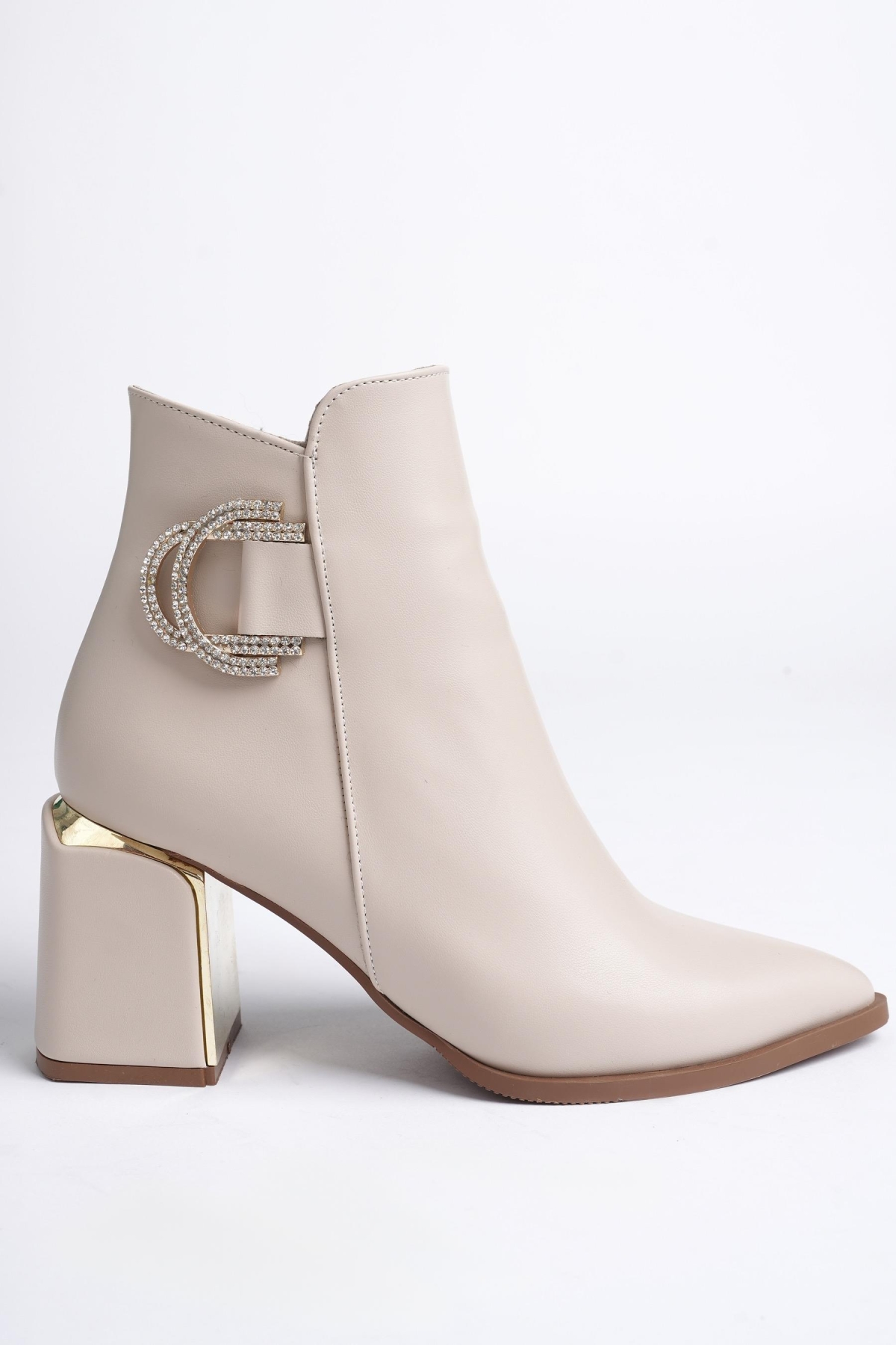 QADRA Garantili Sivri Burun Kalın Topuklu Toka Detaylı Fermuarlı Kadın Bot - Görsel 2