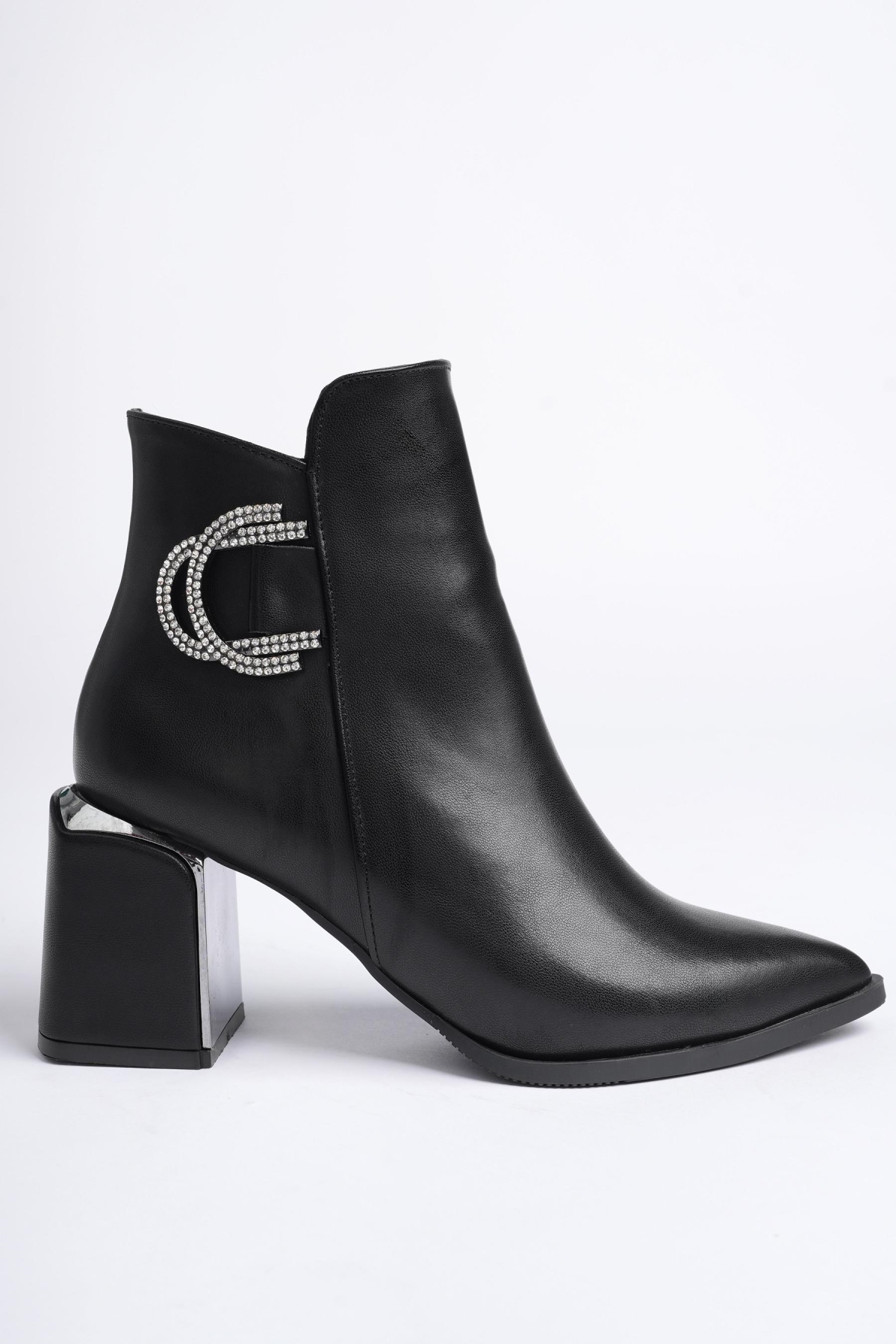 QADRA Garantili Sivri Burun Kalın Topuklu Toka Detaylı Fermuarlı Kadın Bot - Görsel 3