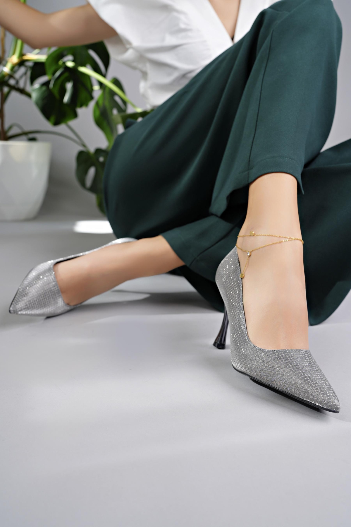 YOWEL Garantili Sivri Burun Kadın Topuklu Stiletto Ayakkabı - Görsel 6