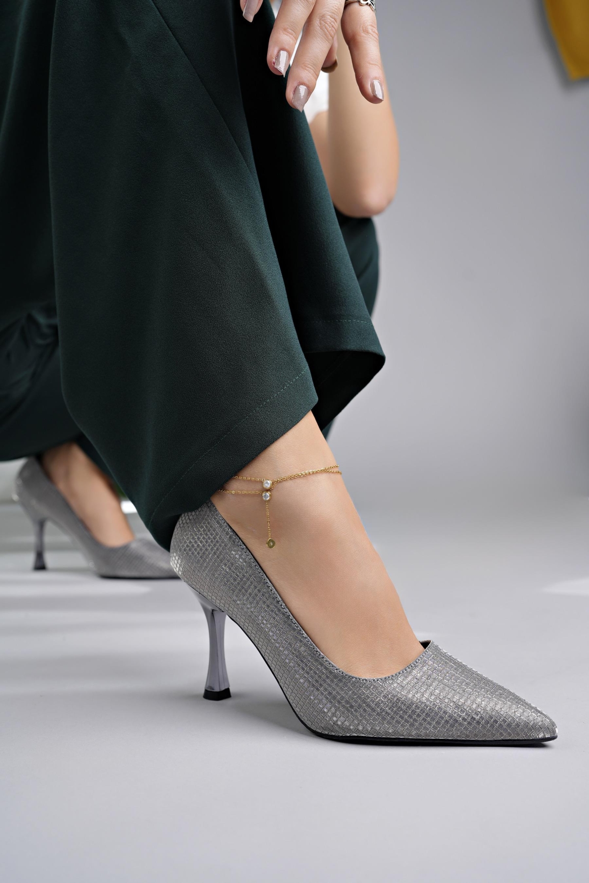 YOWEL Garantili Sivri Burun Kadın Topuklu Stiletto Ayakkabı - Görsel 7