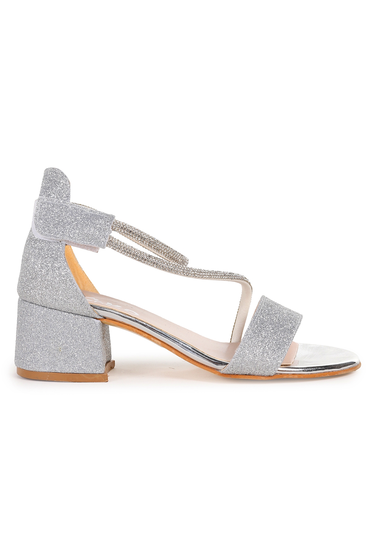 Pisar Kum Simli Günlük Kız Çocuk 4 Cm Topuklu Sandalet Abiye Ayakkabı Gümüş - Görsel 4