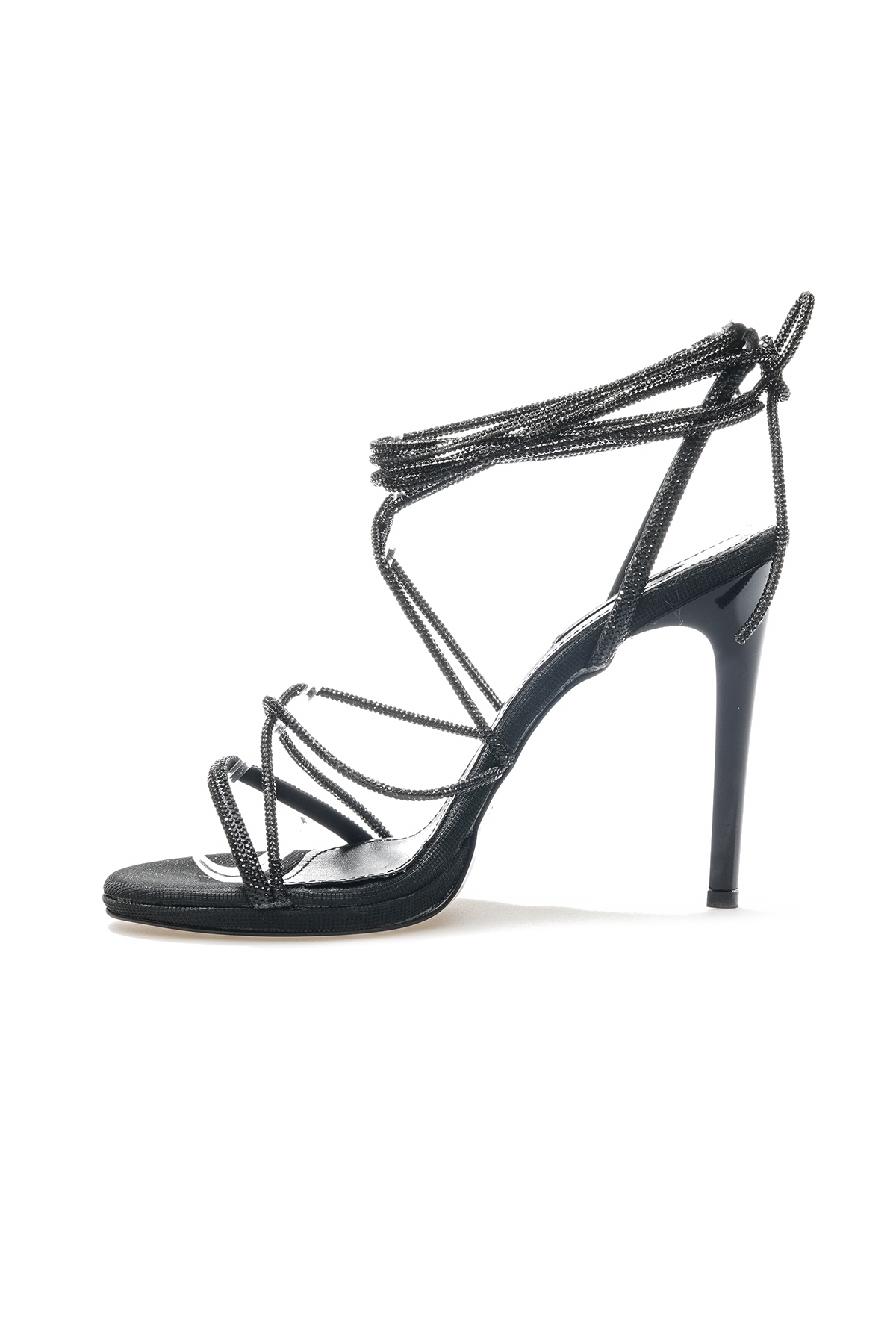 Kadın Taş Detaylı Bilek Bağlı Platform Taban Ayakkabı (36-40) 24y Yka-1080 Z Siyah Simli - Görsel 3