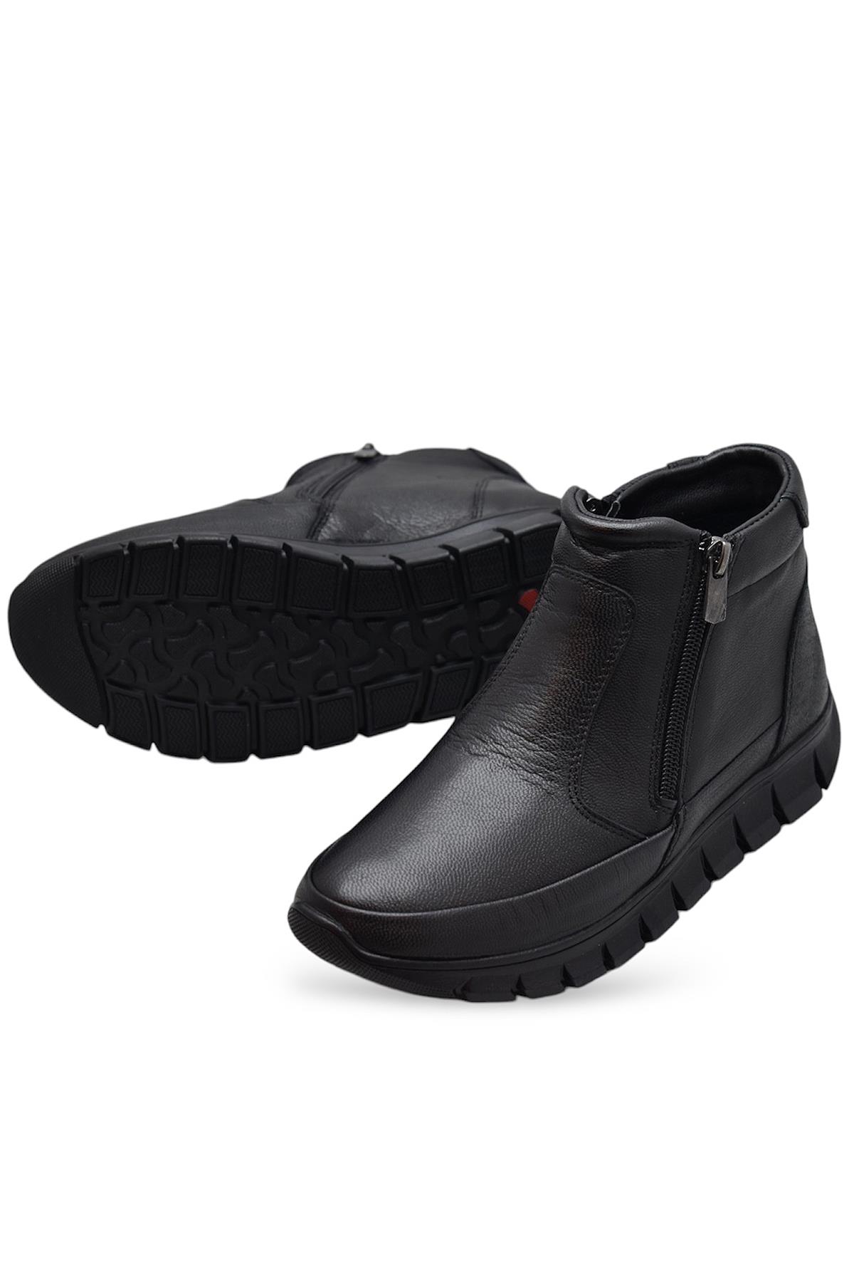 3707 Tam Ortopedik Siyah Hakiki Deri Kadın Bot Ayakkabı Çift Fermuarlı Anne Bot - Görsel 3