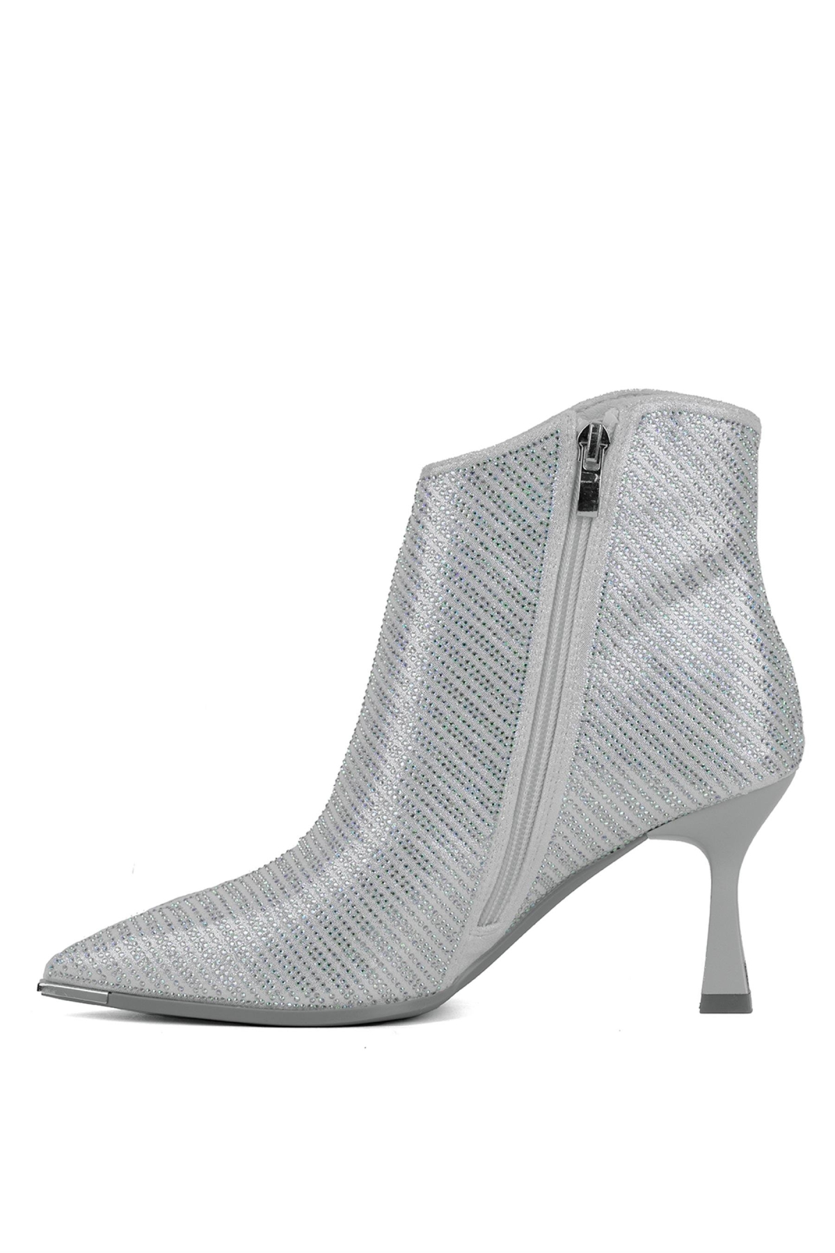 24K430-1 Kadın Topuklu Abiye Bot Gümüş - Görsel 4