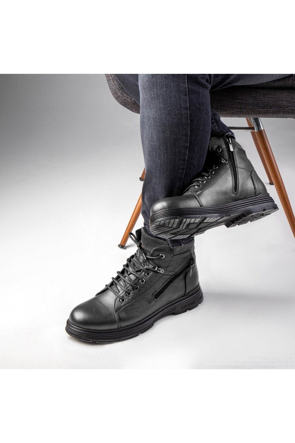 Ducavelli Ankle Hakiki Deri Bağcıklı Kauçuk Taban Erkek Bot, Fermuarlı Bot - Görsel 6