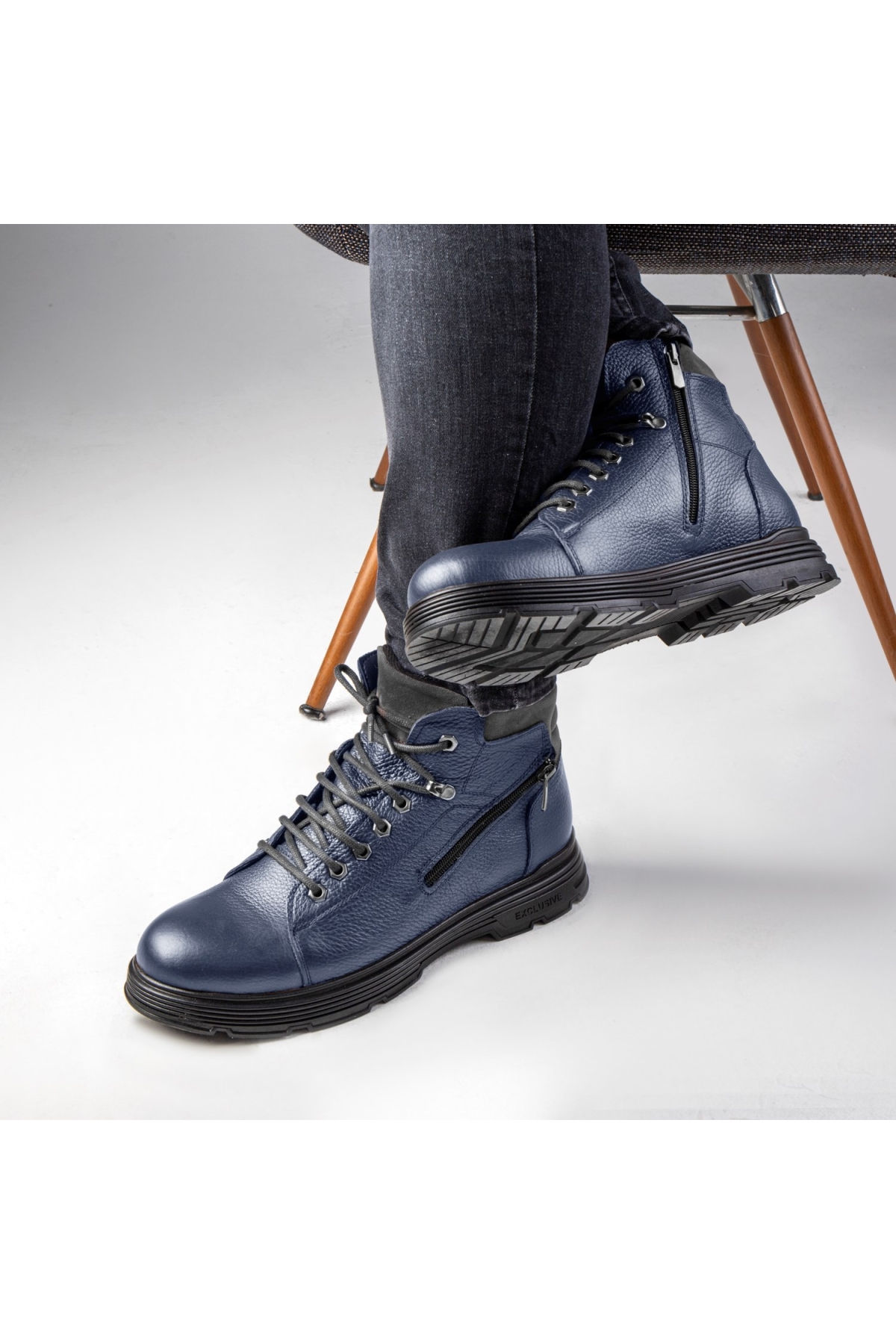 Ankle Hakiki Deri Bağcıklı Kauçuk Taban Erkek Bot, Fermuarlı Bot - Görsel 6