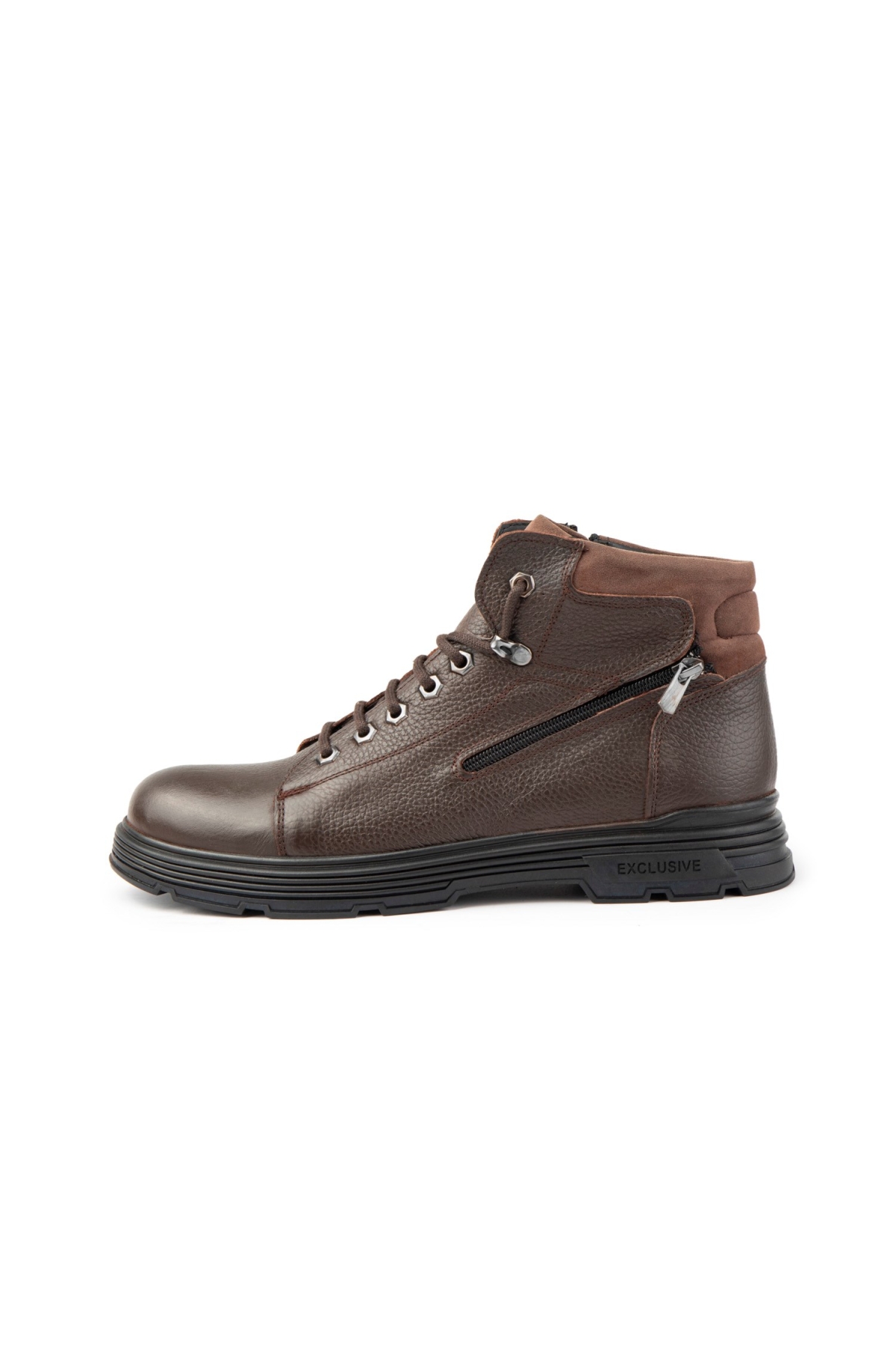 Ankle Hakiki Deri Bağcıklı Kauçuk Taban Erkek Bot, Fermuarlı Bot - Görsel 5