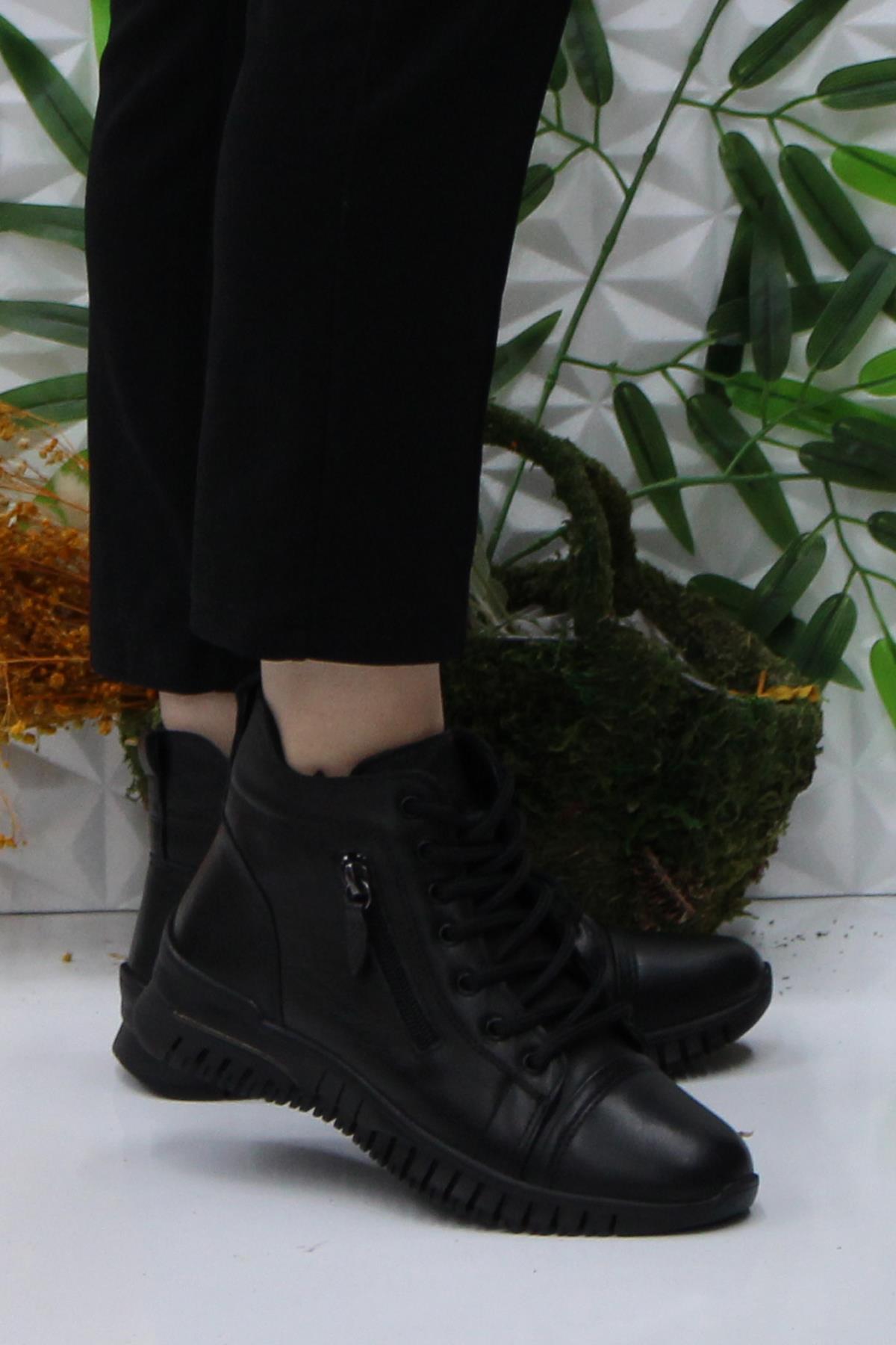 4001 Siyah Rahat Yumuşak Orijinal Hakiki Deri Kadın Bot - Görsel 2