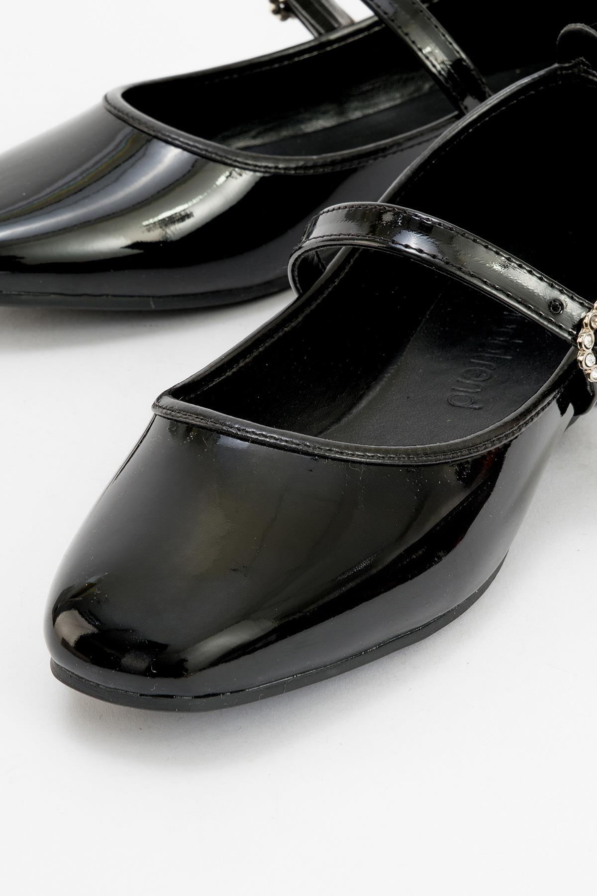 Kadın Kemerli Taşlı Küt Burunlu Babet SİYAH RUGAN - Görsel 5