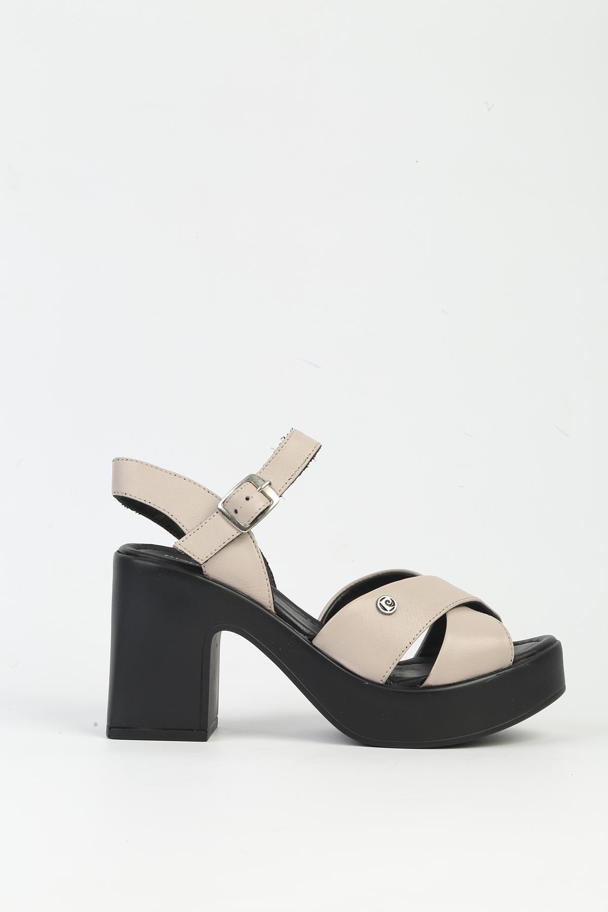 Bej Kadın Deri Topuklu Ayakkabı PCK-5027 - Görsel 2