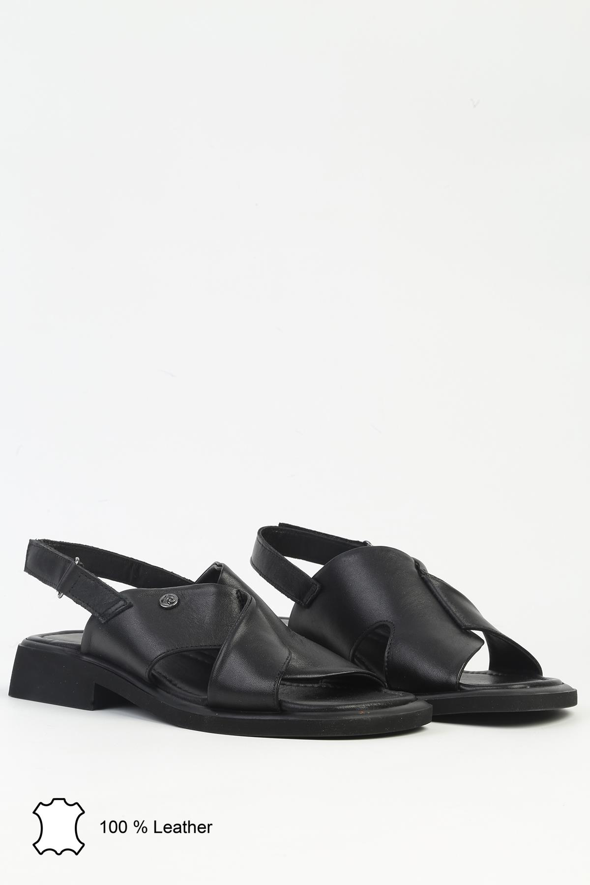 Siyah Kadın Deri Sandalet PCK-5017 - Görsel 3