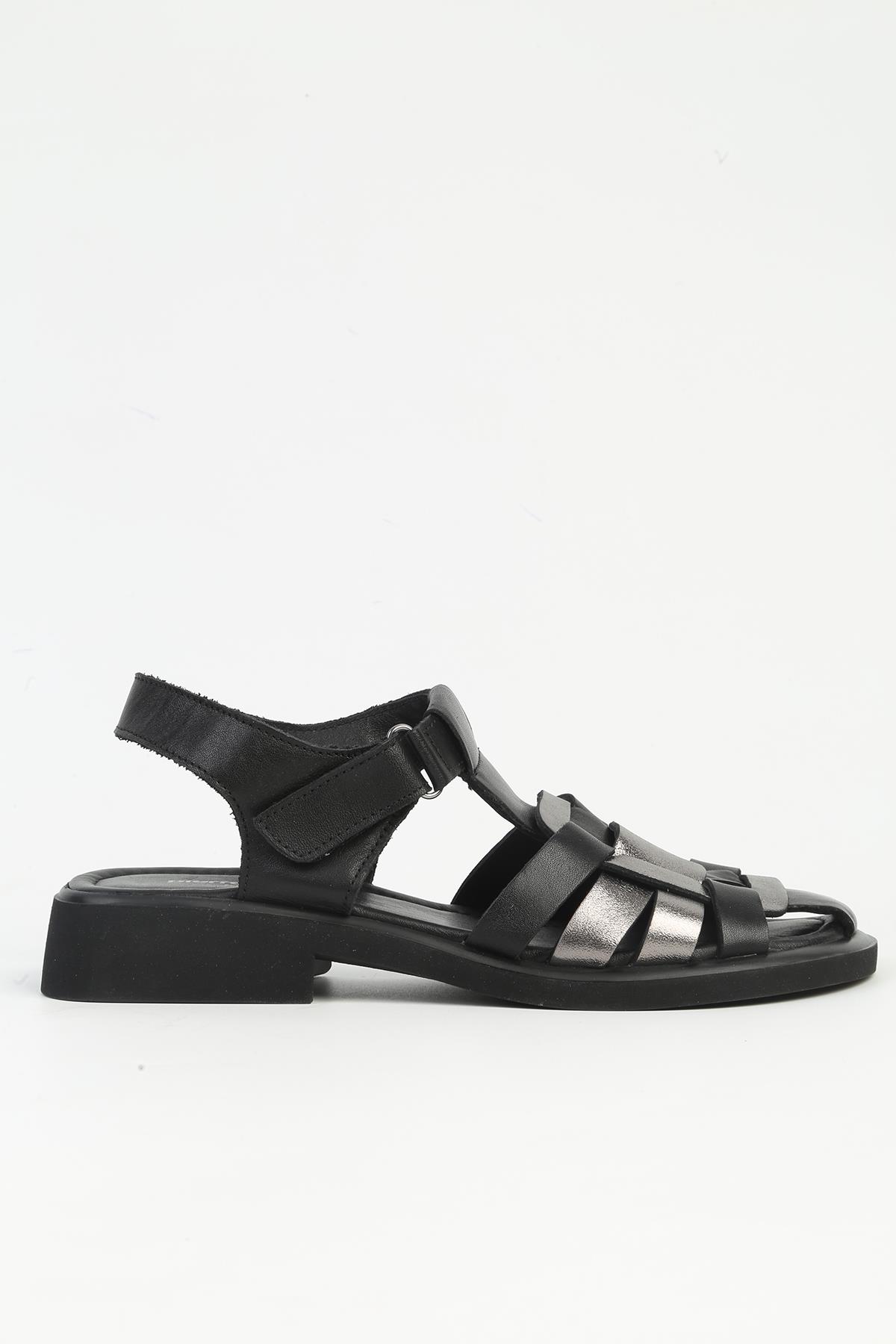 Siyah Kadın Deri Sandalet PCK-5015 - Görsel 2