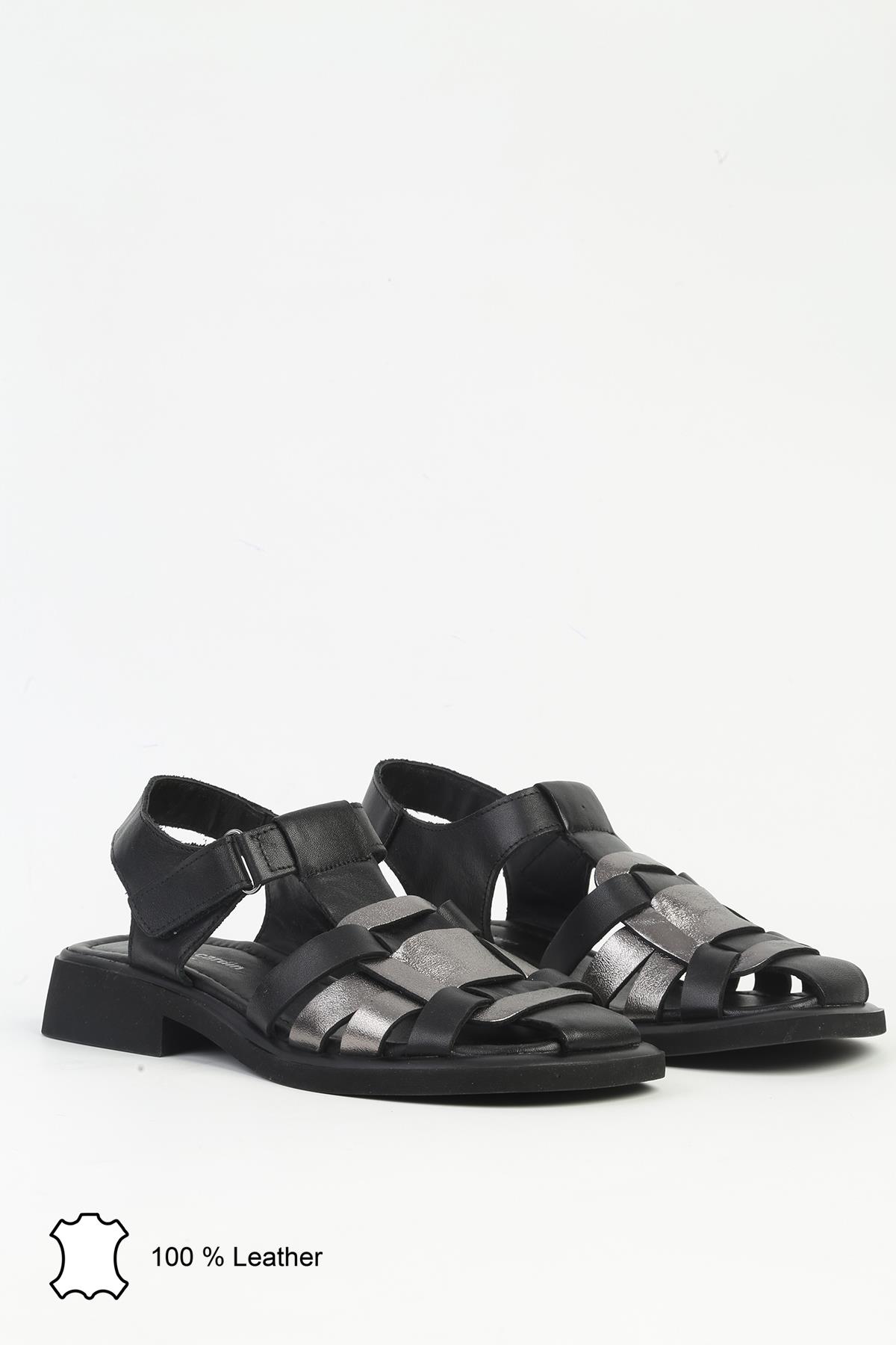 Siyah Kadın Deri Sandalet PCK-5015 - Görsel 3