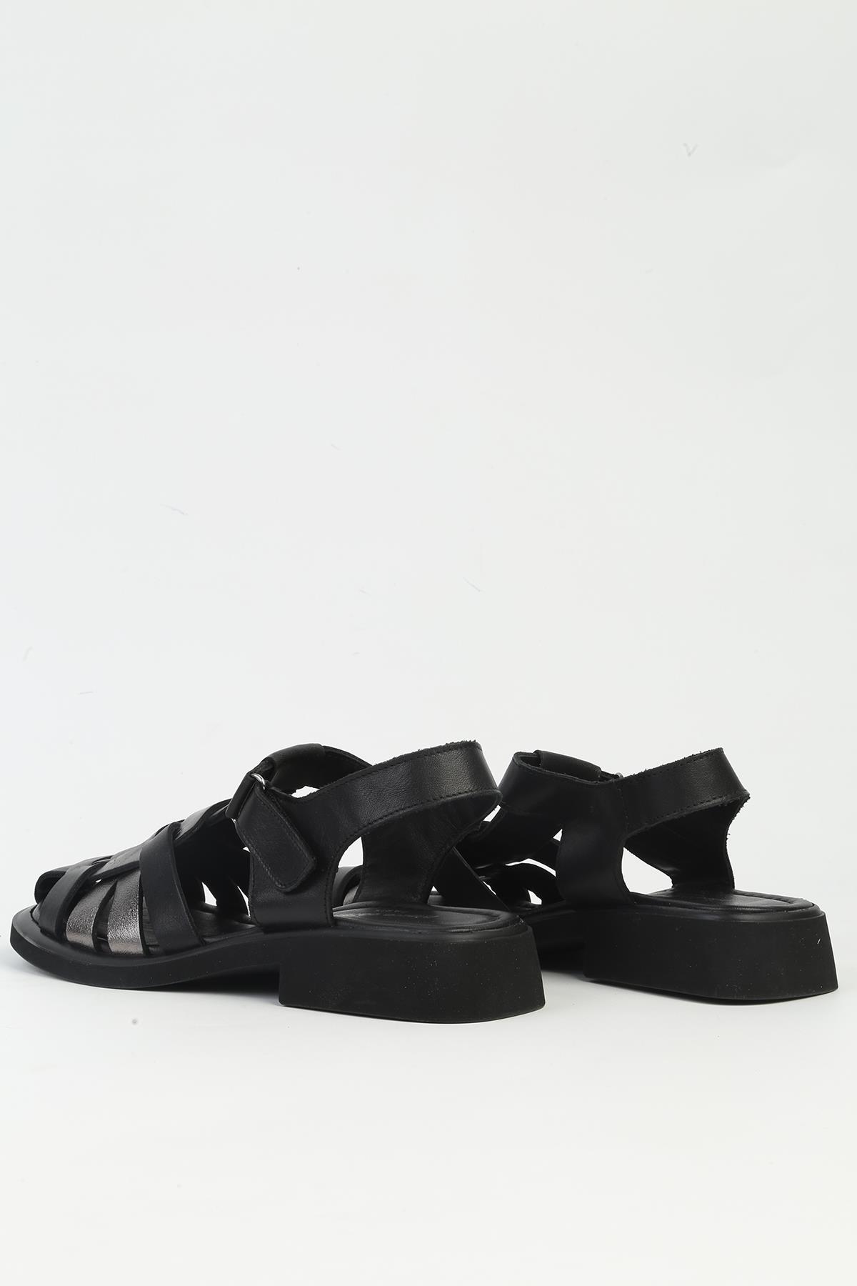 Siyah Kadın Deri Sandalet PCK-5015 - Görsel 4