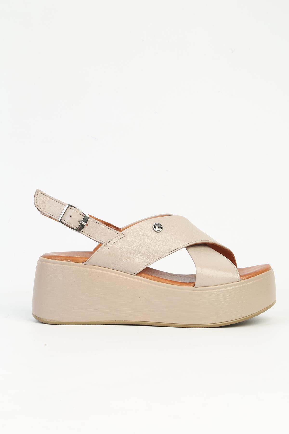 Bej Kadın Deri Topuklu Ayakkabı PCK-501 - Görsel 2