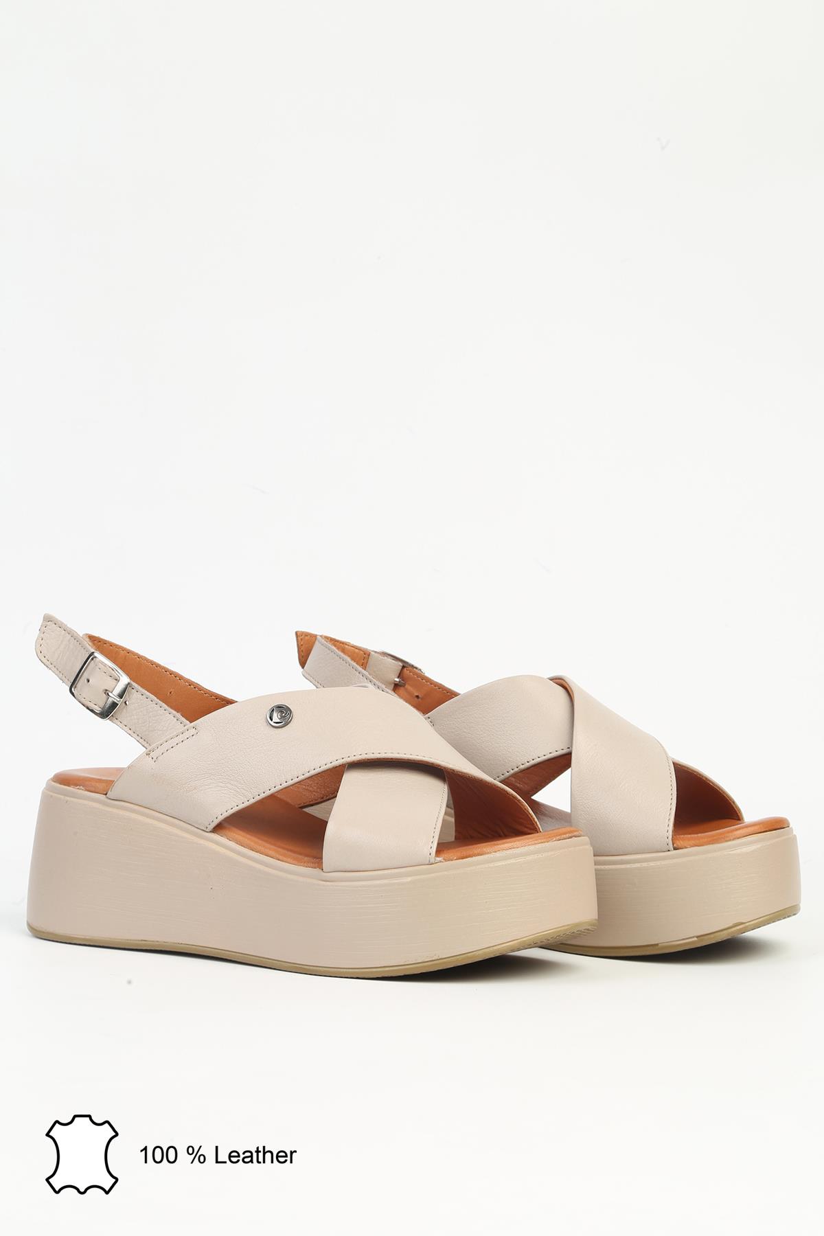 Bej Kadın Deri Topuklu Ayakkabı PCK-501 - Görsel 3