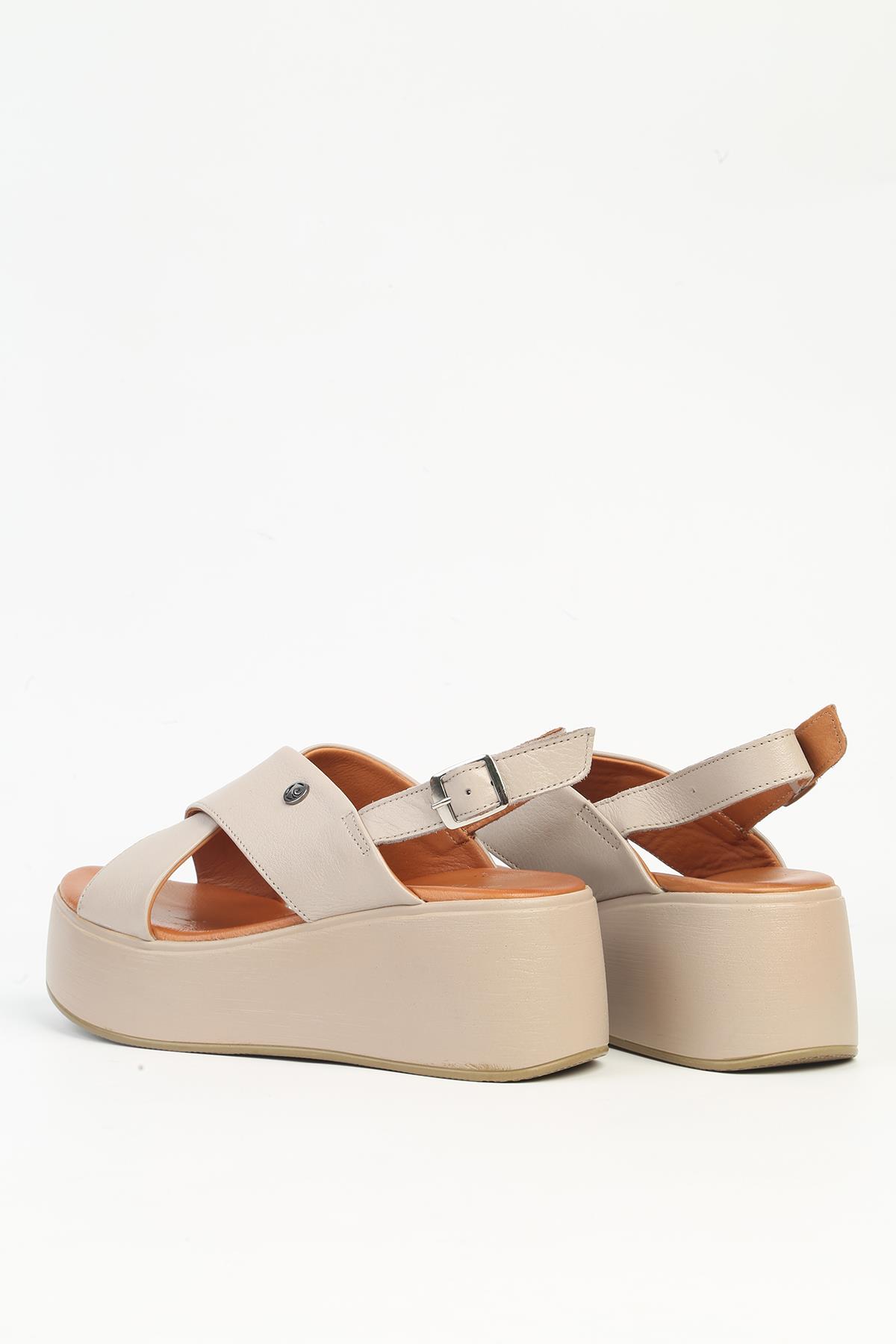 Bej Kadın Deri Topuklu Ayakkabı PCK-501 - Görsel 4