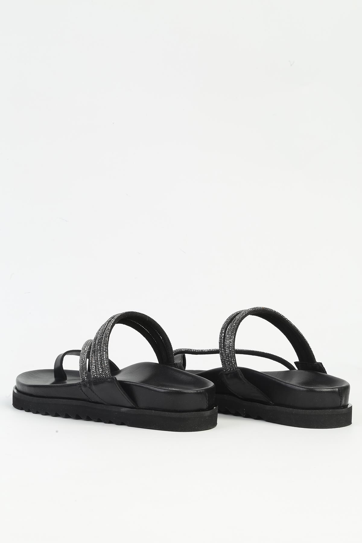 Kadın Siyah Deri Taşlı Terlik PCK-5000 - Görsel 4