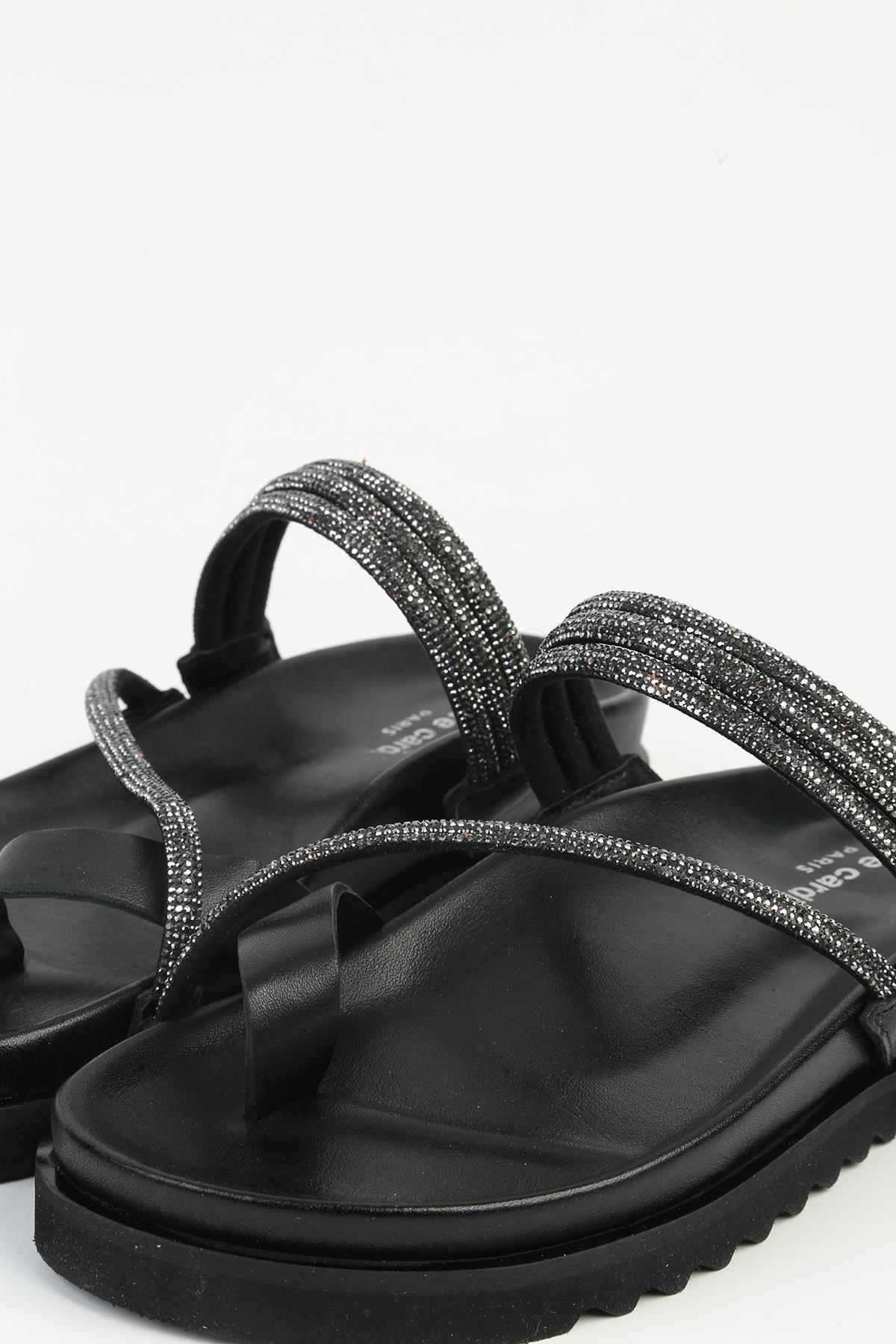 Kadın Siyah Deri Taşlı Terlik PCK-5000 - Görsel 5