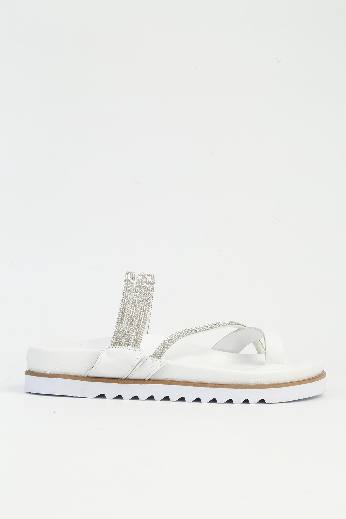 Kadın Beyaz Deri Taşlı Terlik PCK-5000 - Görsel 2