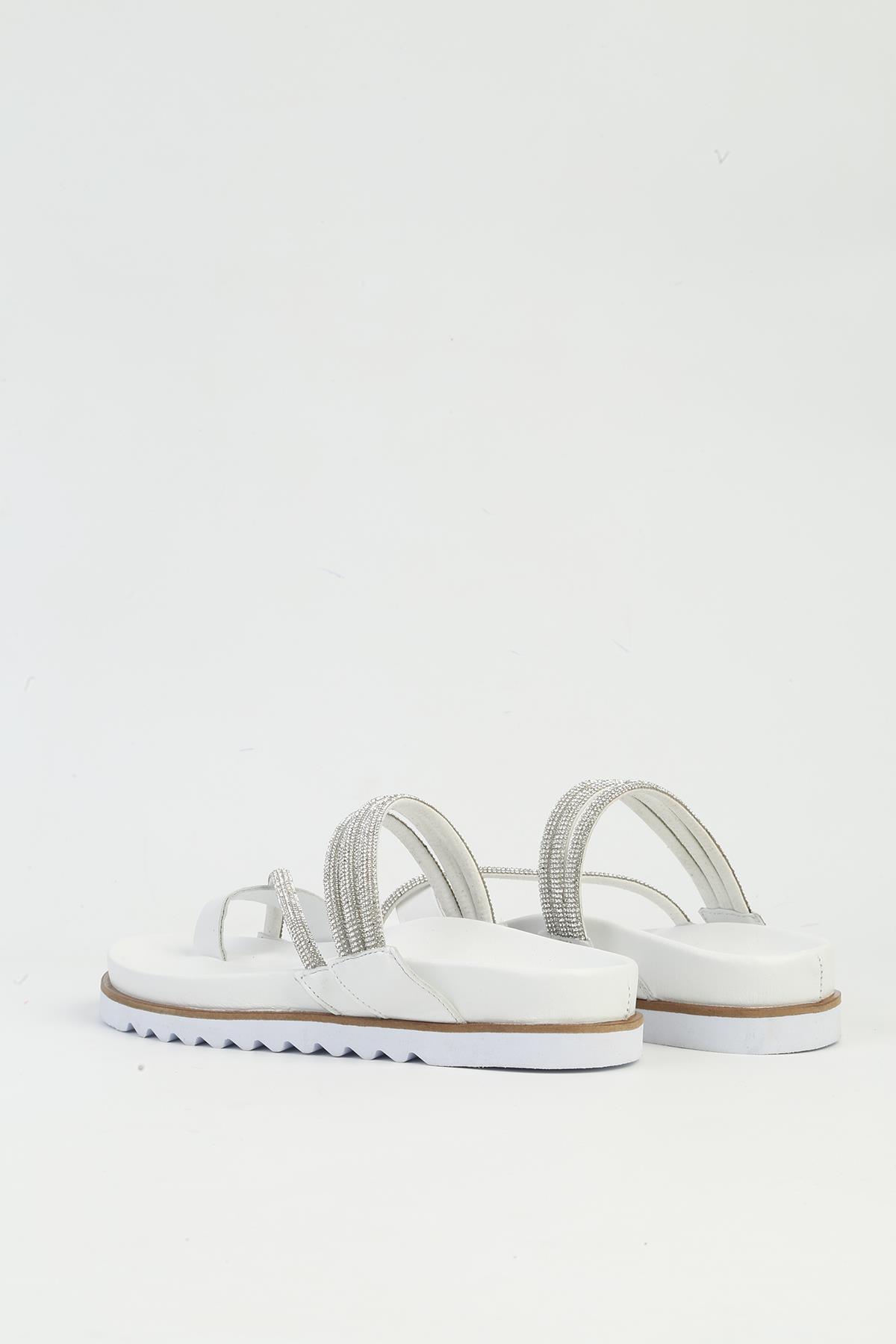 Kadın Beyaz Deri Taşlı Terlik PCK-5000 - Görsel 4