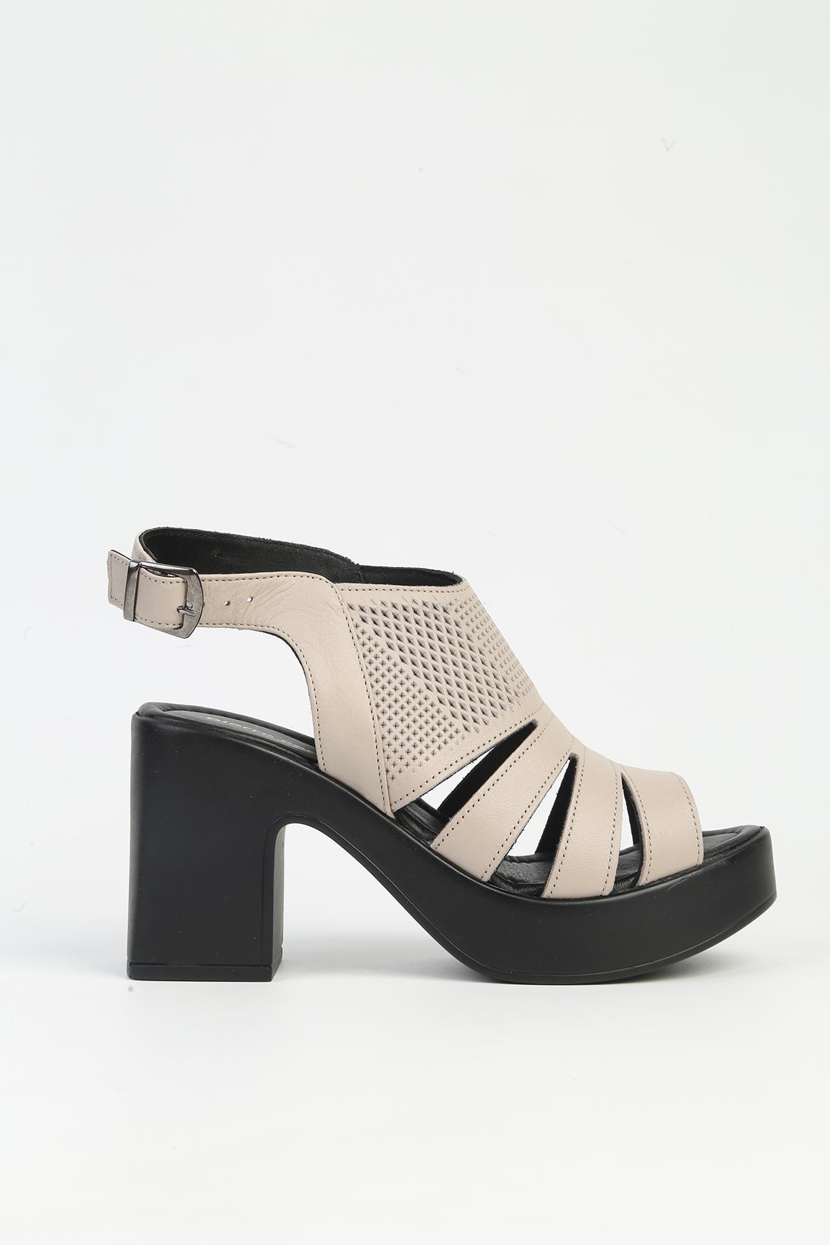 Bej Kadın Deri Topuklu Ayakabbı PCK-5001 - Görsel 2