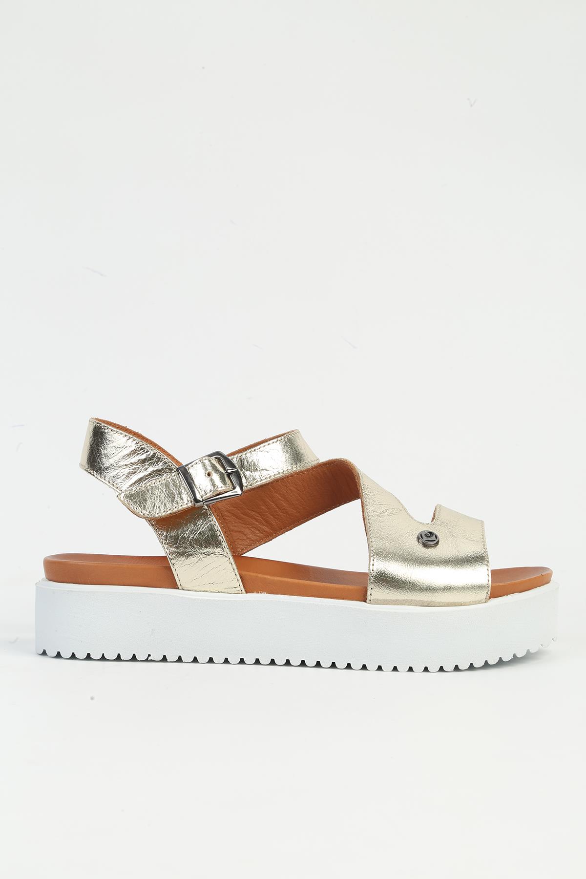 Altın Kadın Deri Sandalet PCK-5003 - Görsel 2