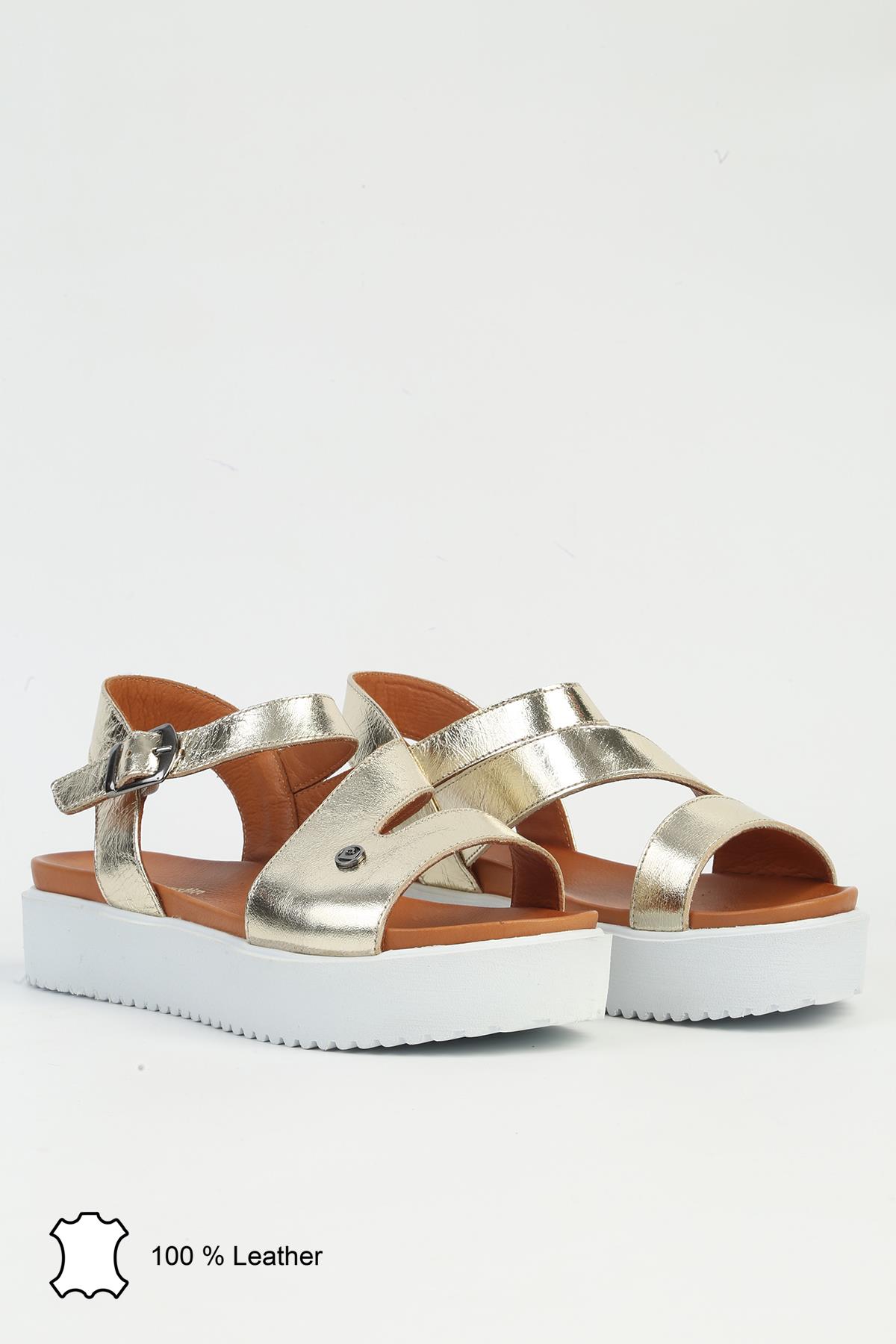 Altın Kadın Deri Sandalet PCK-5003 - Görsel 3