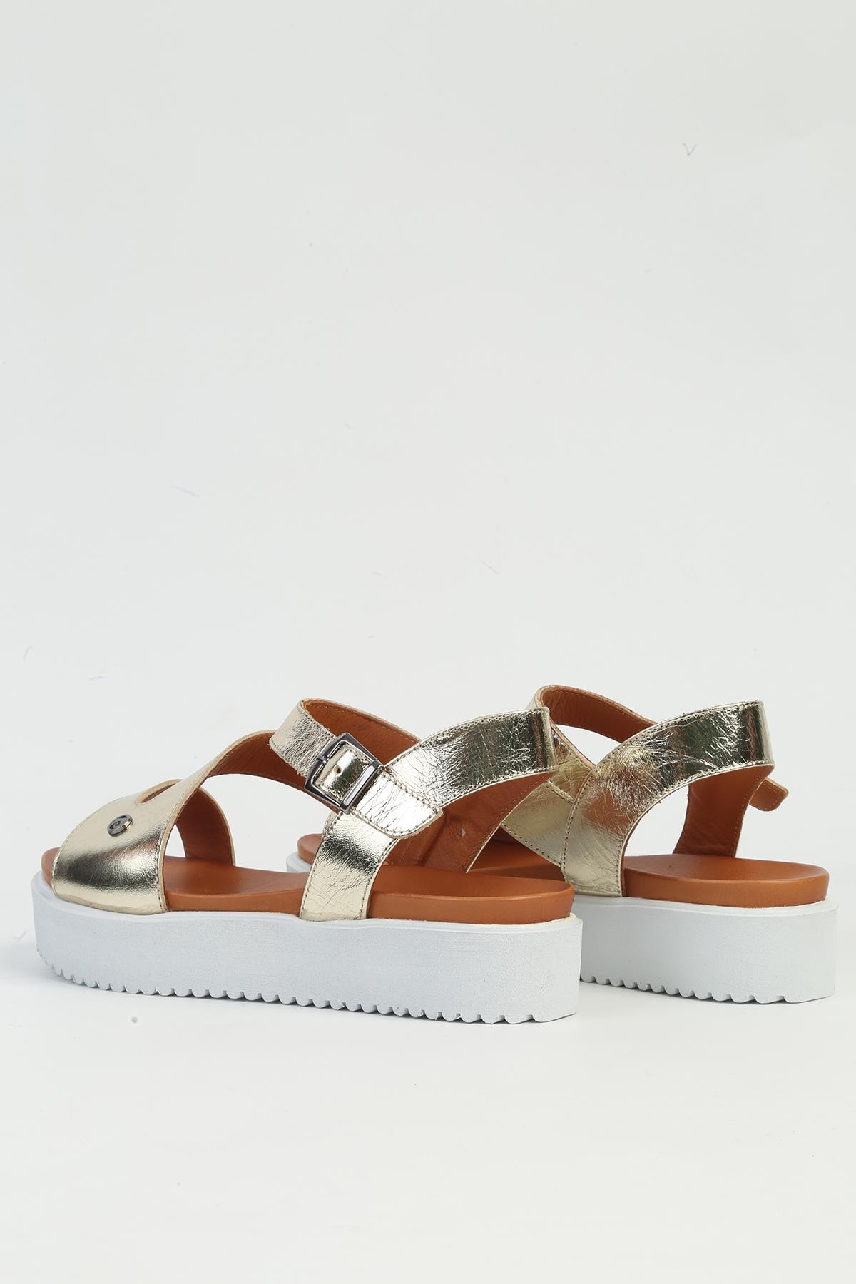 Altın Kadın Deri Sandalet PCK-5003 - Görsel 4