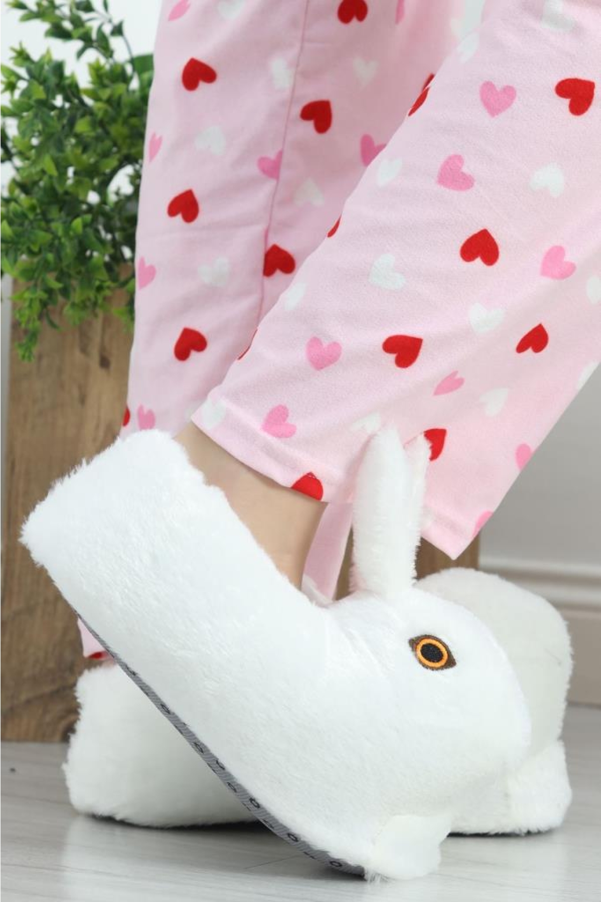 Kadın Kız Çocuk Kombin Beyaz Hayvanlı Tavşanlı Panduf Ev Botu - Görsel 2