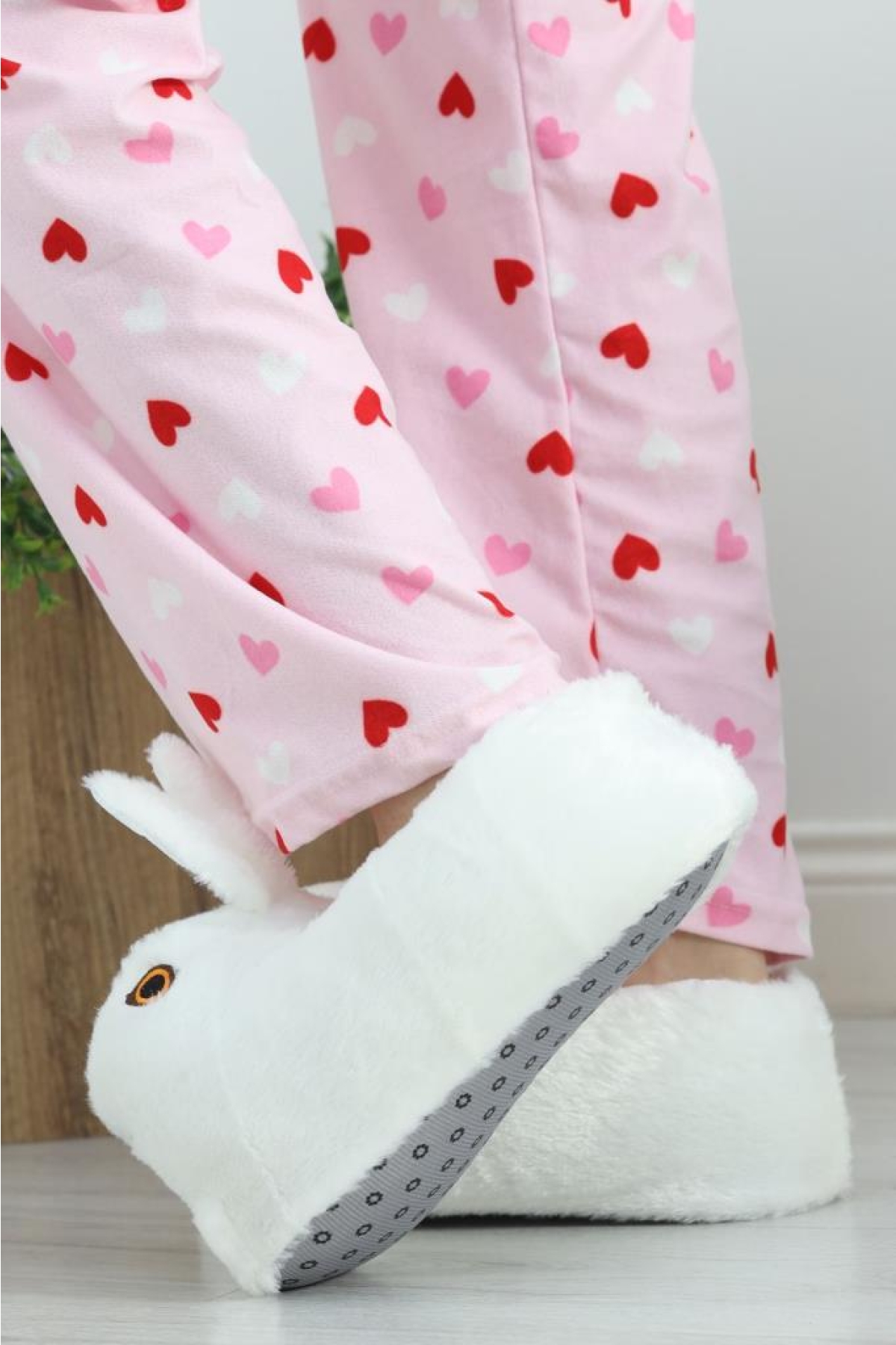 Kadın Kız Çocuk Kombin Beyaz Hayvanlı Tavşanlı Panduf Ev Botu - Görsel 4