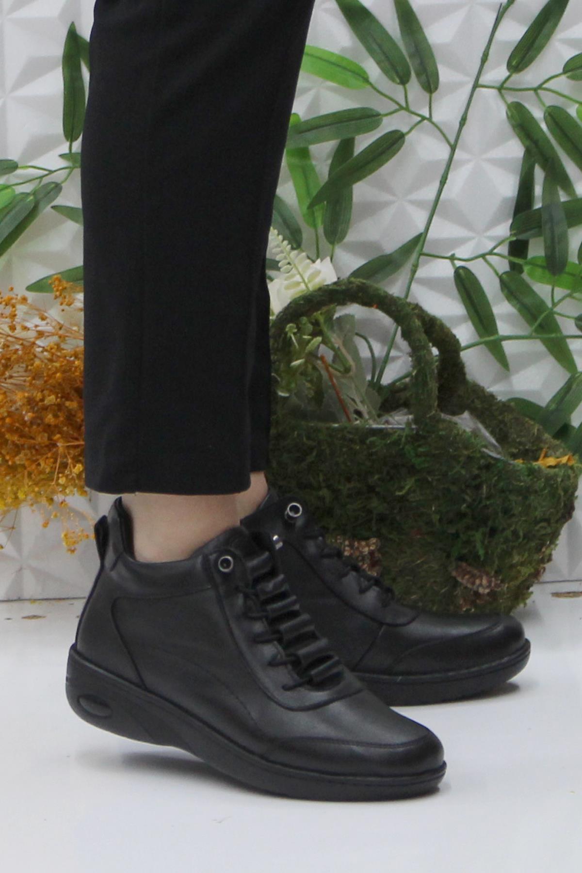 42848 Siyah Rahat Yumuşak Orijinal Hakiki Deri Kadın Bot - Görsel 2